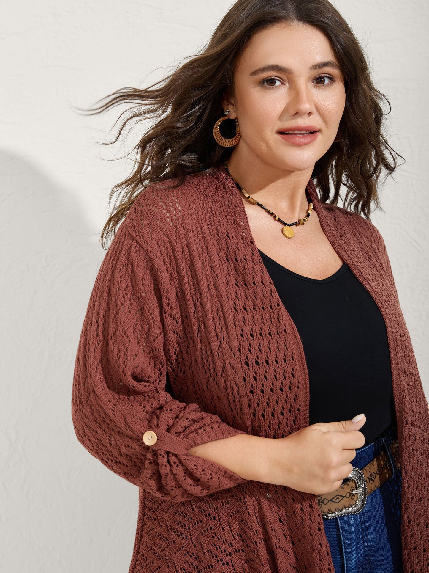 Textured Cut-Out Asymmetrical Lightweight Cardigan