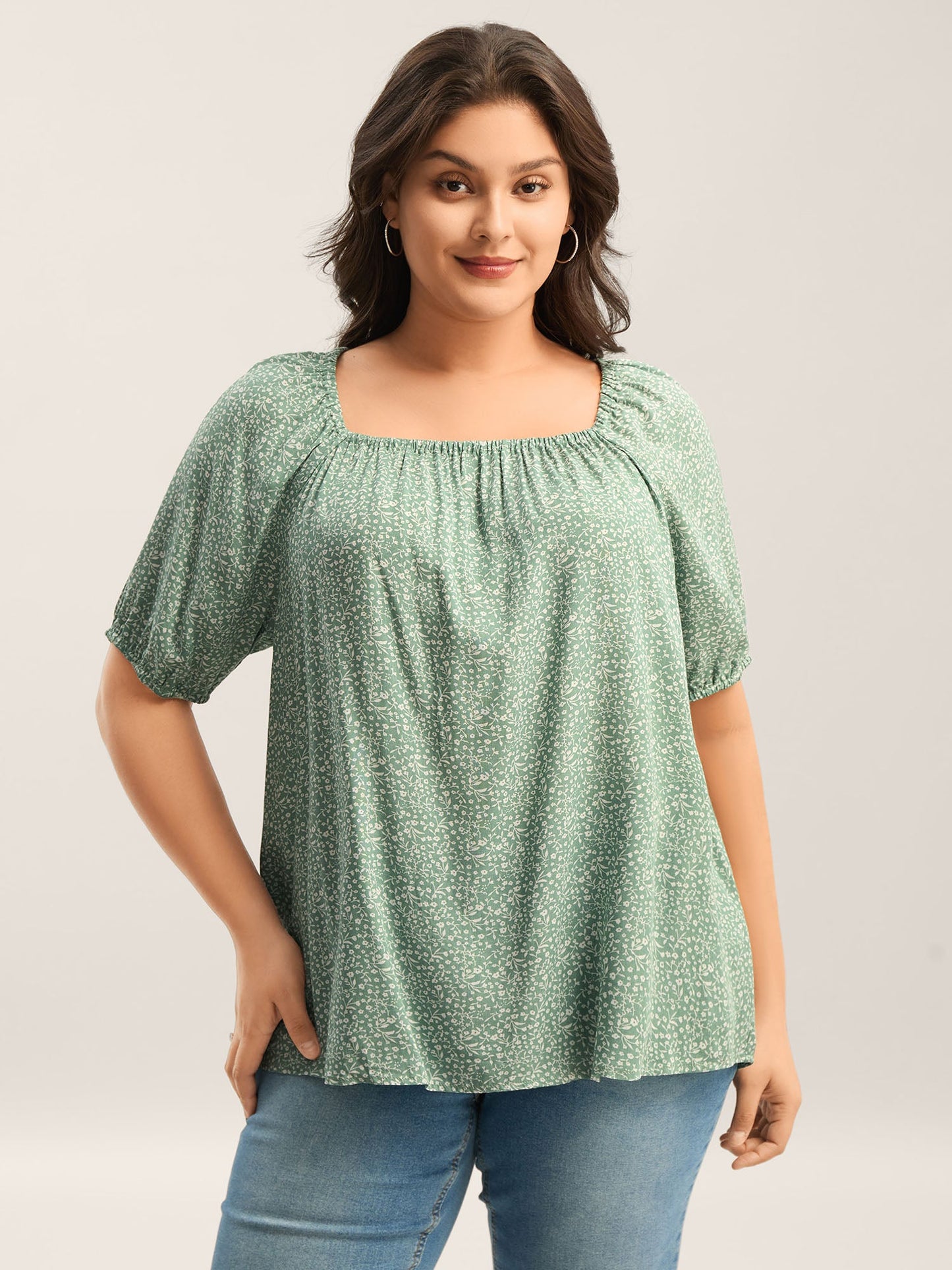 Floral Print Square Neck Relaxed Blouse