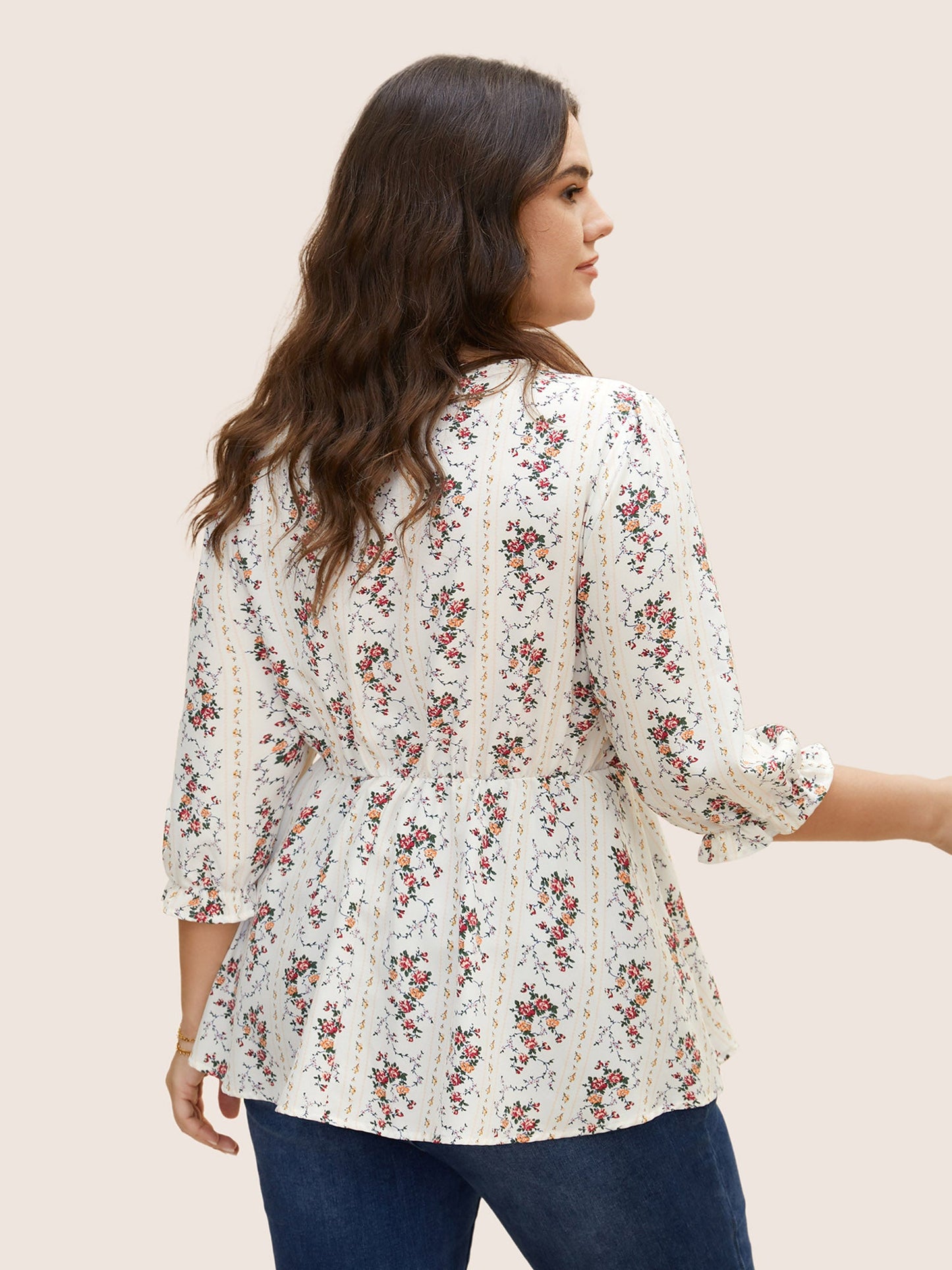 Boho Print O Ring Zipper Lantern Sleeve Blouse