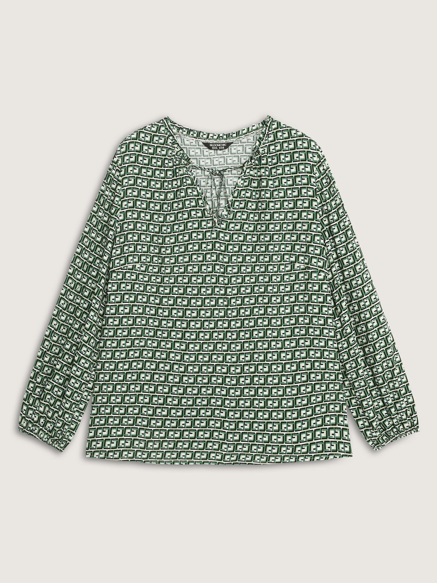 Geometric Print Neck-Tie Relaxed-Fit Blouse