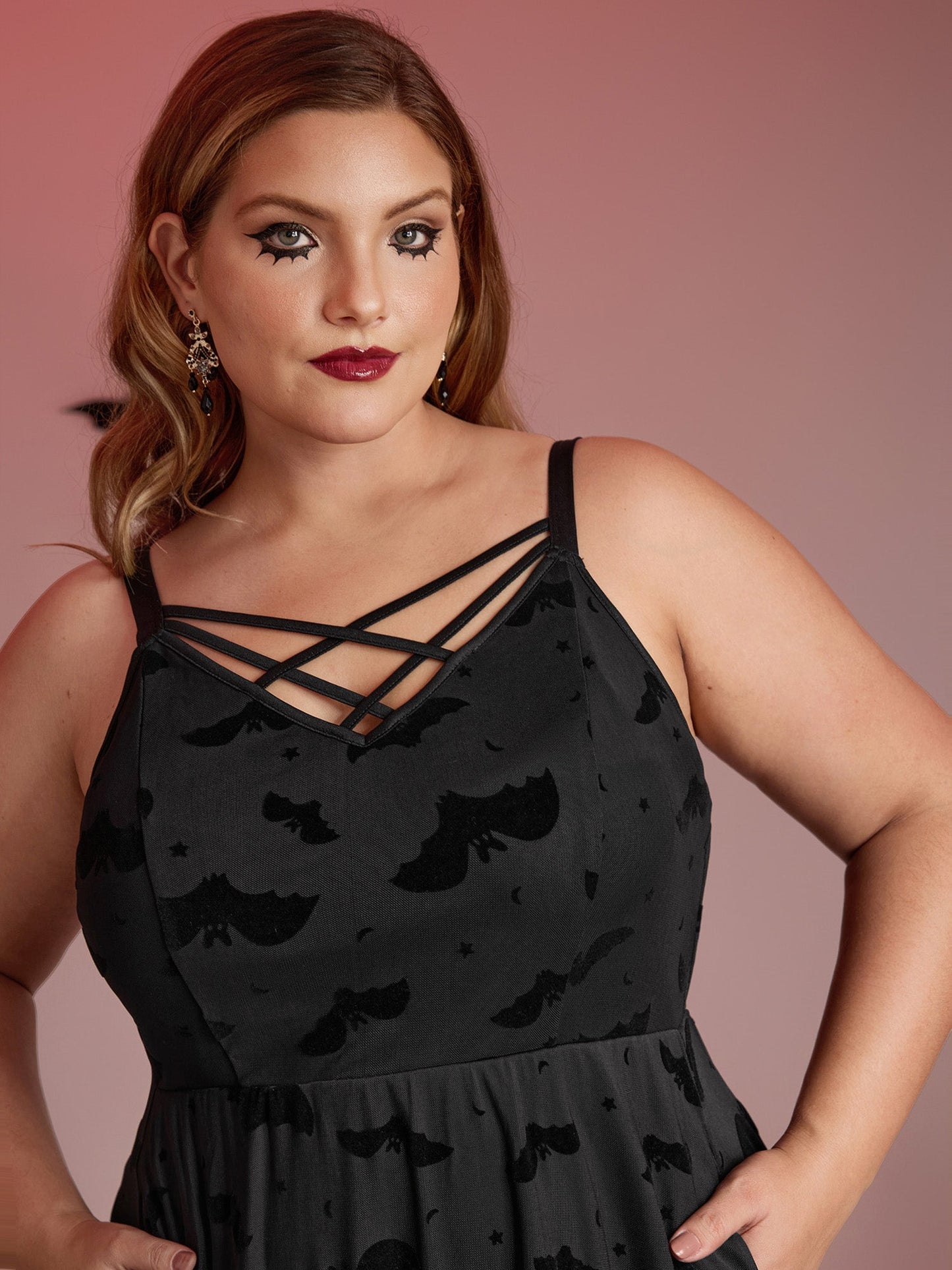 Bat Chilling Print Stretchy Waist Midi Dress