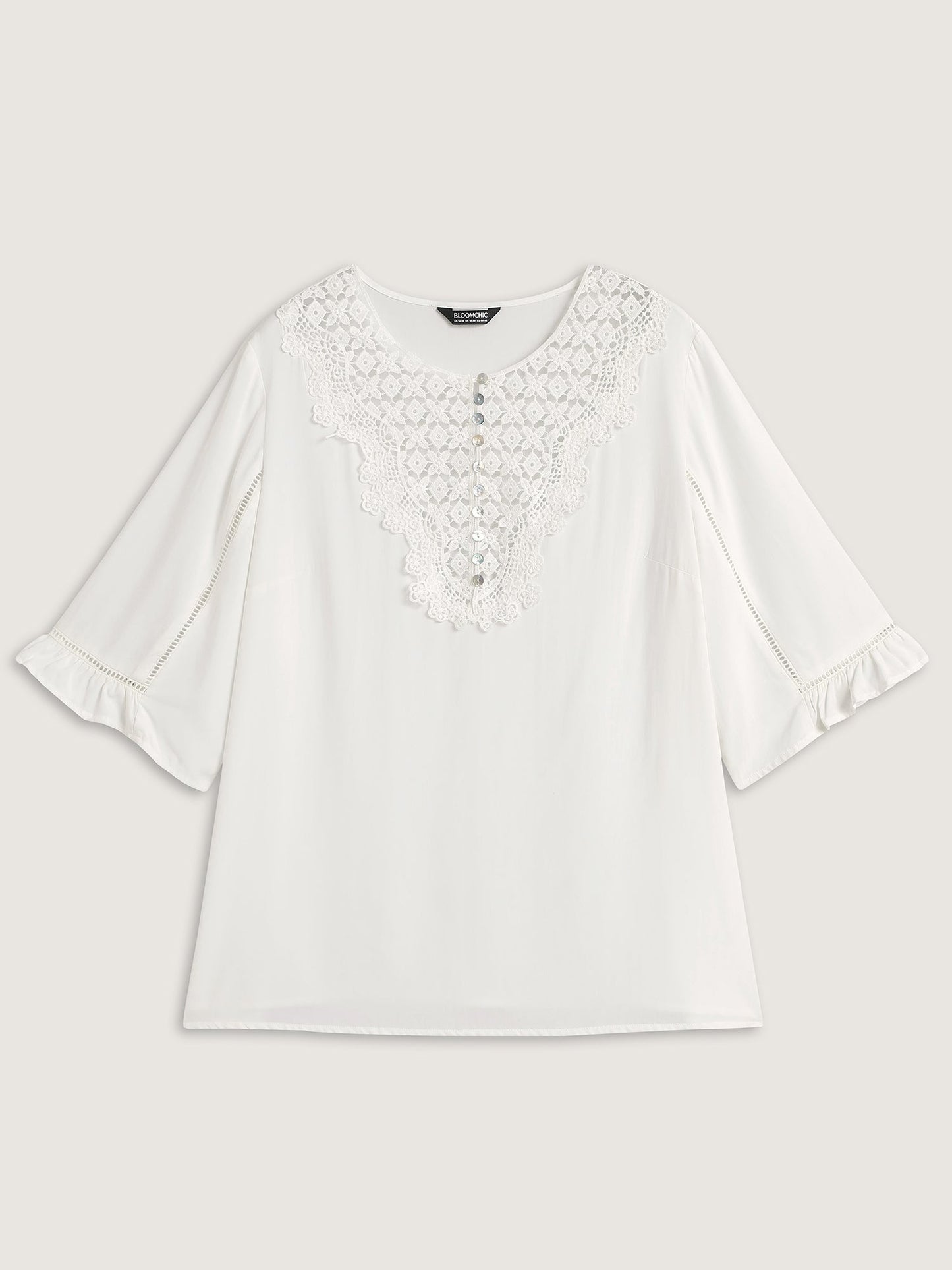 Lace Spliced Button Detail Blouse