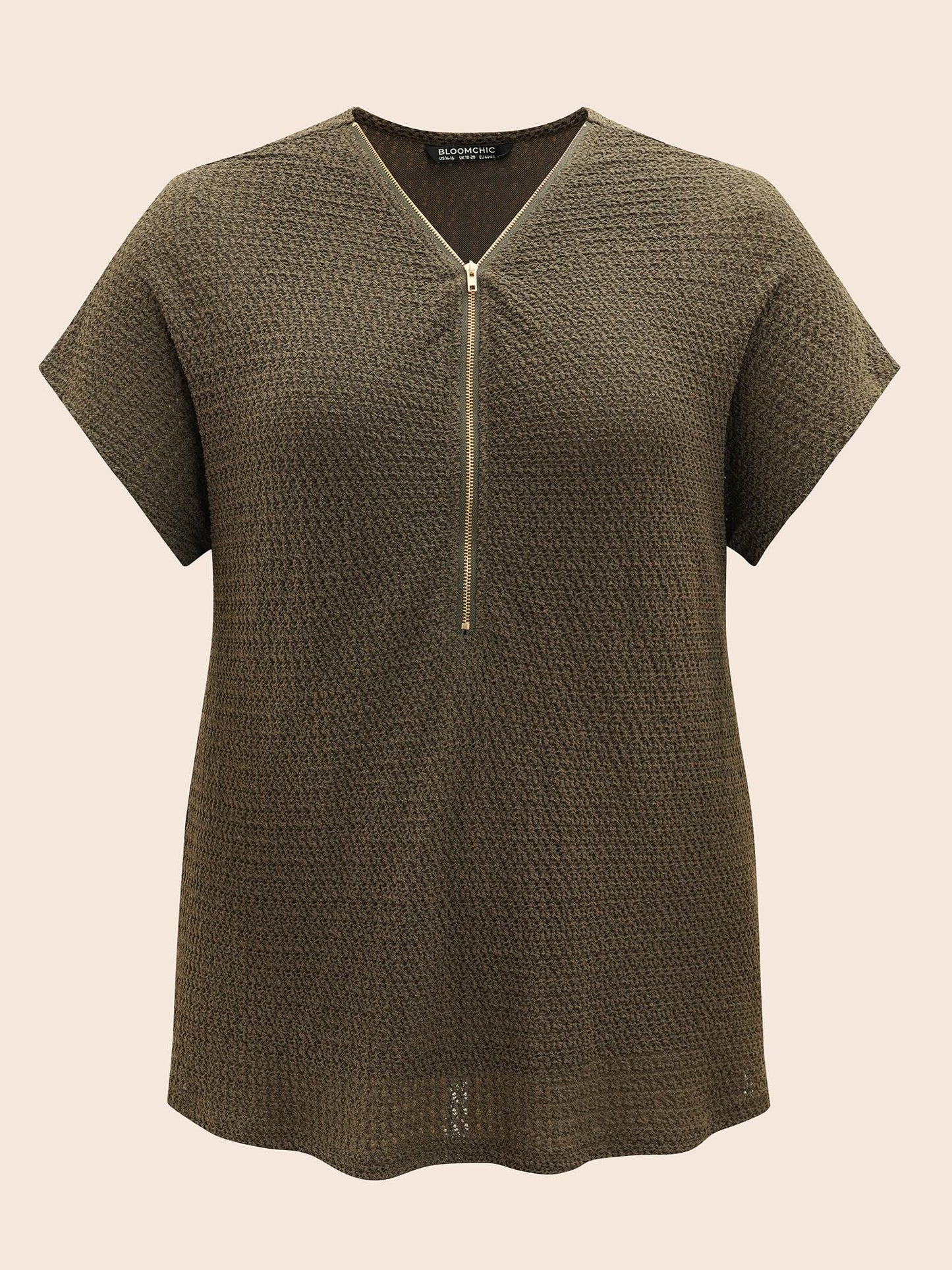 Texture Half Zip Batwing Sleeve T-shirt