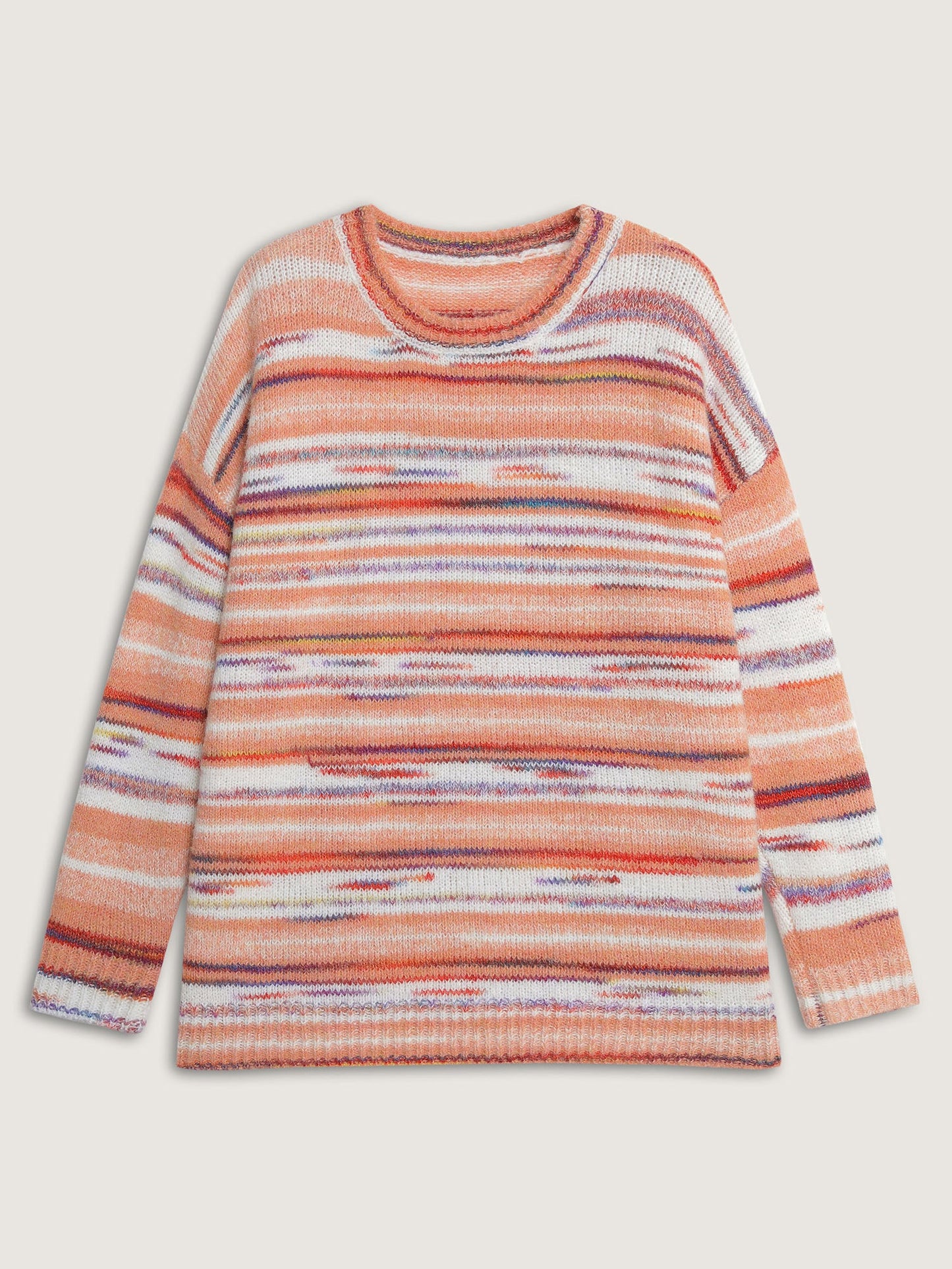Color Gradient Stripe Crew Neck Pullover
