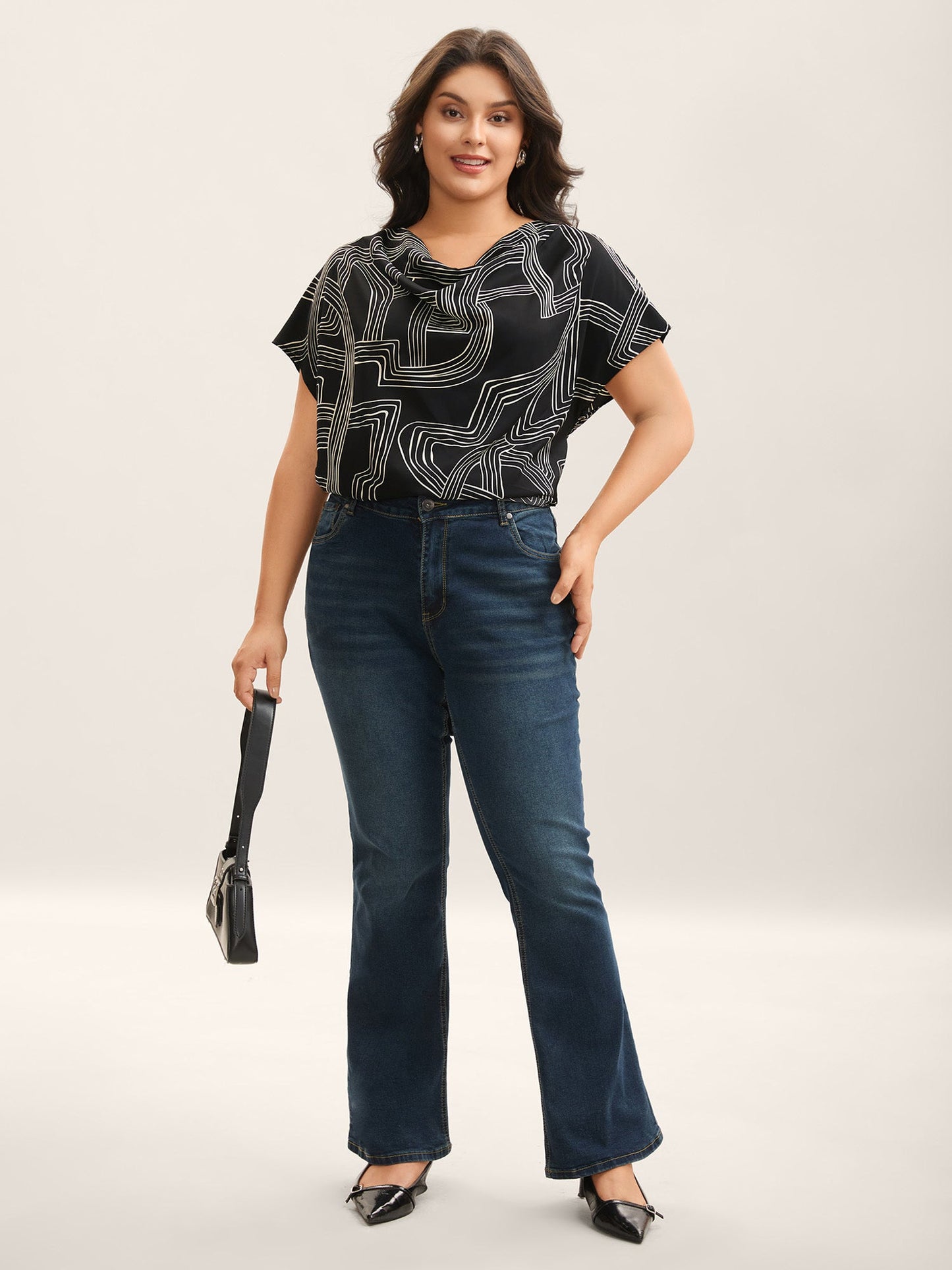 Abstract Print Cowl Neck Blouse