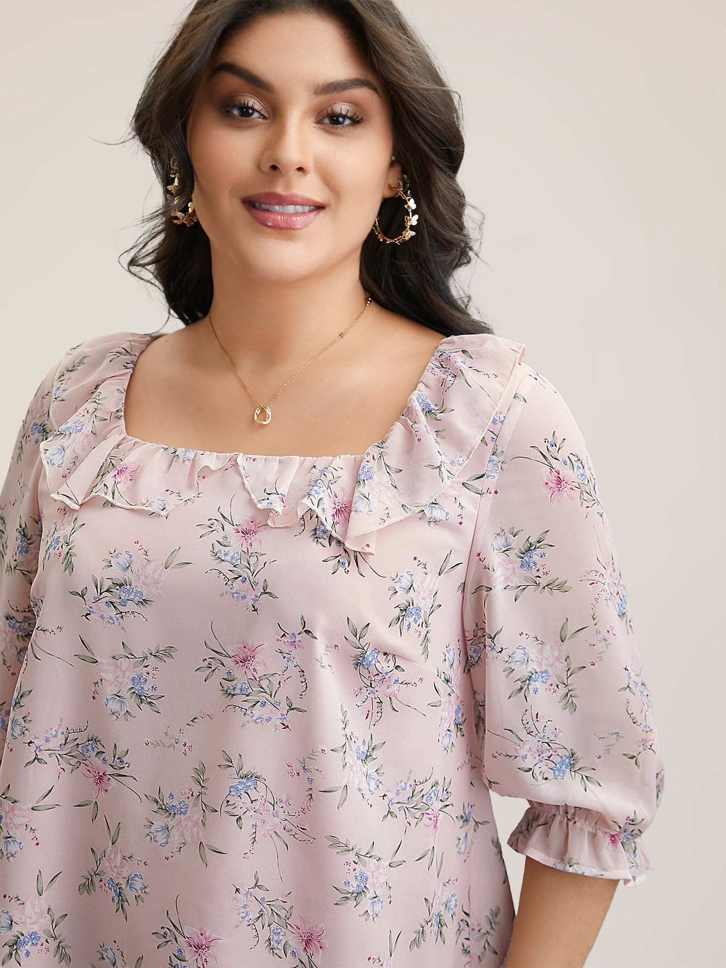 Chiffon Printed Ruffled Shirt