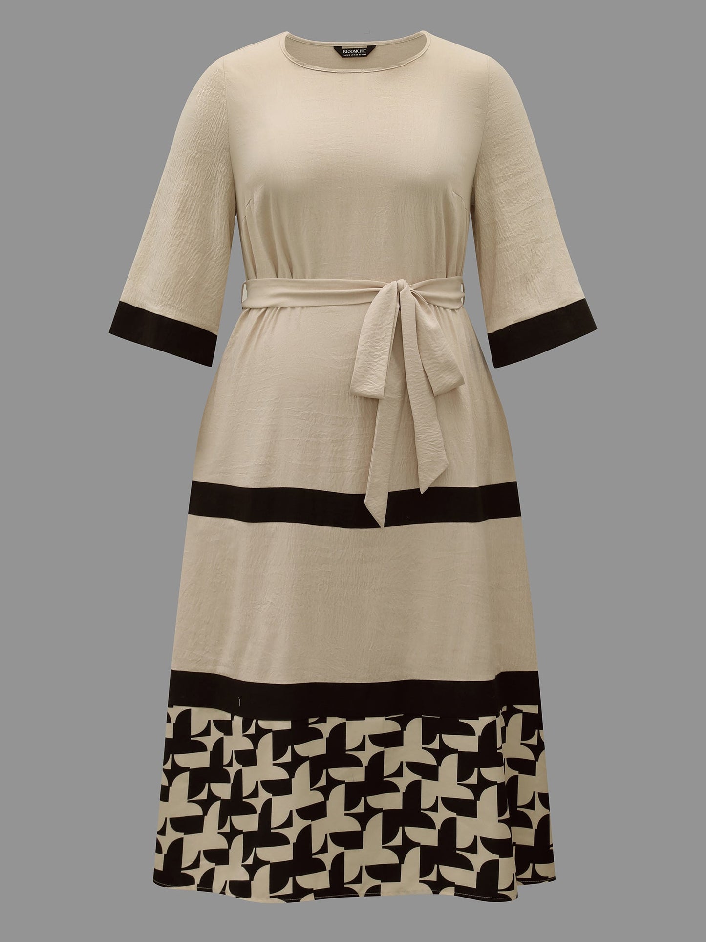Color-Block Belted Pockets Midi Dress