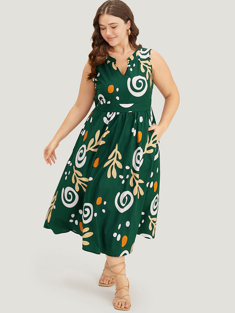 Graphic Print Notched Pocket Tank Dress