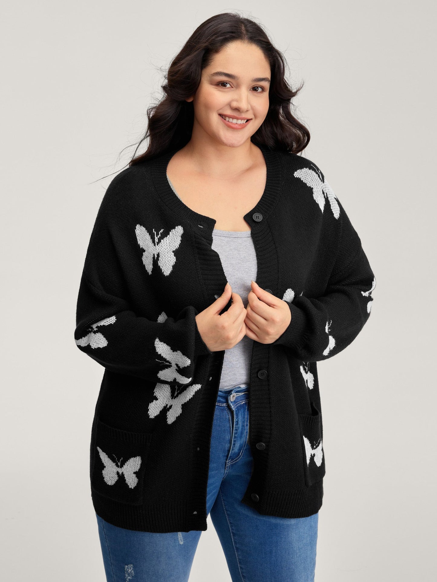 Butterfly Jacquard Pattern Knit Cardigan