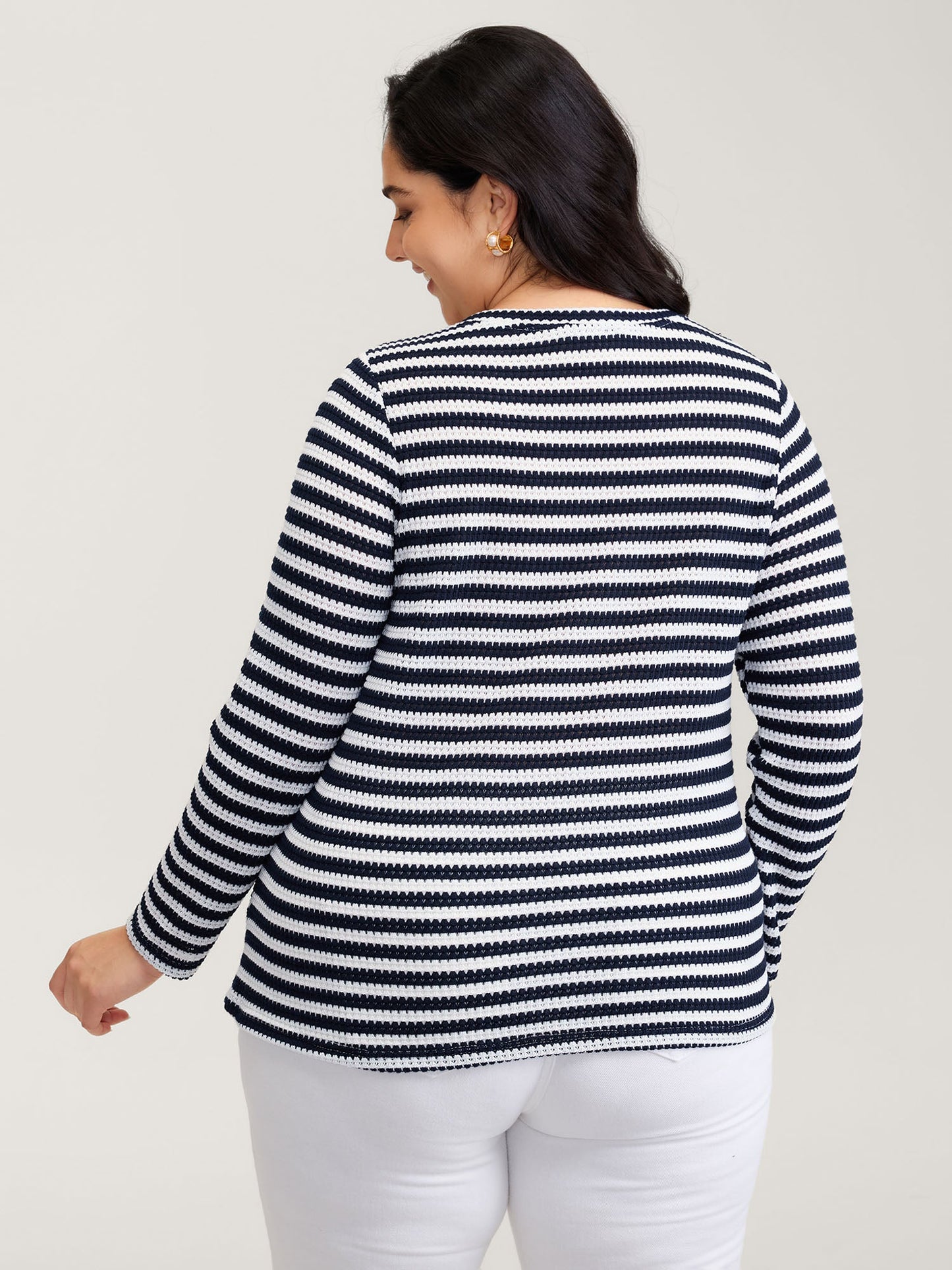 Stripe Stretchy Print V-Neck T-Shirt