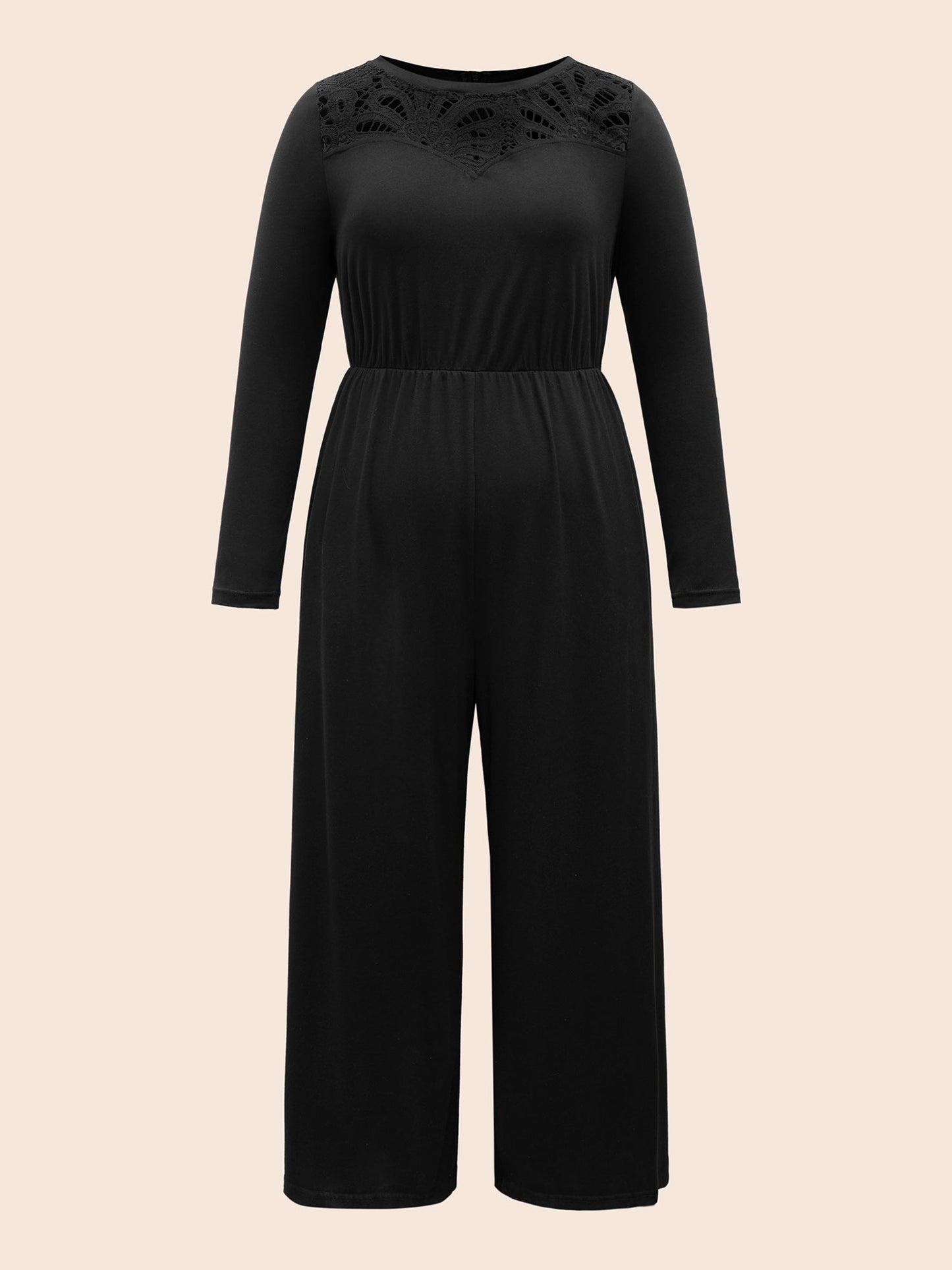 Crew Neck Crochet Lace Cut Out Jumpsuit