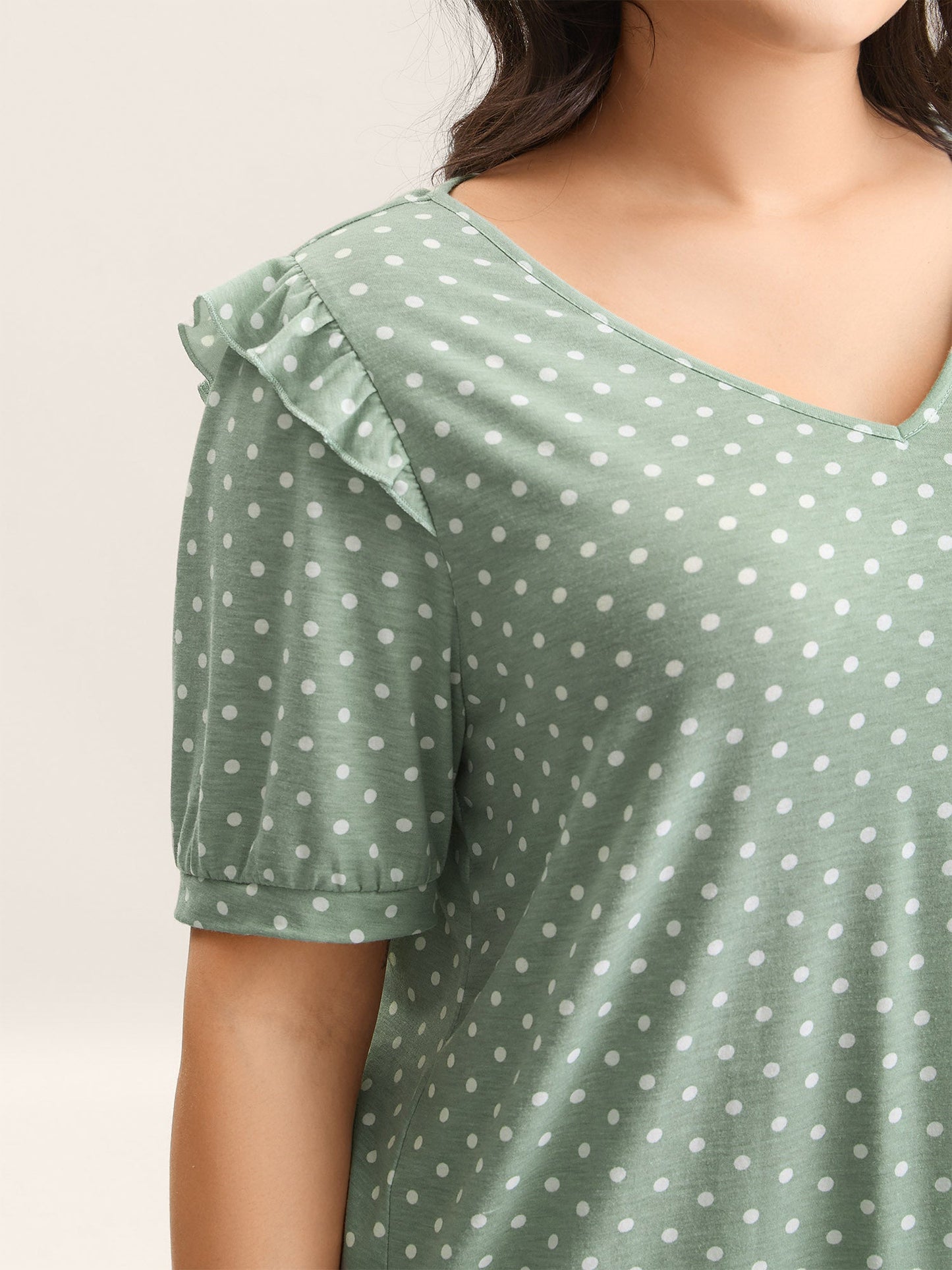 Polka Dots Stretchy Puff Sleeve Top