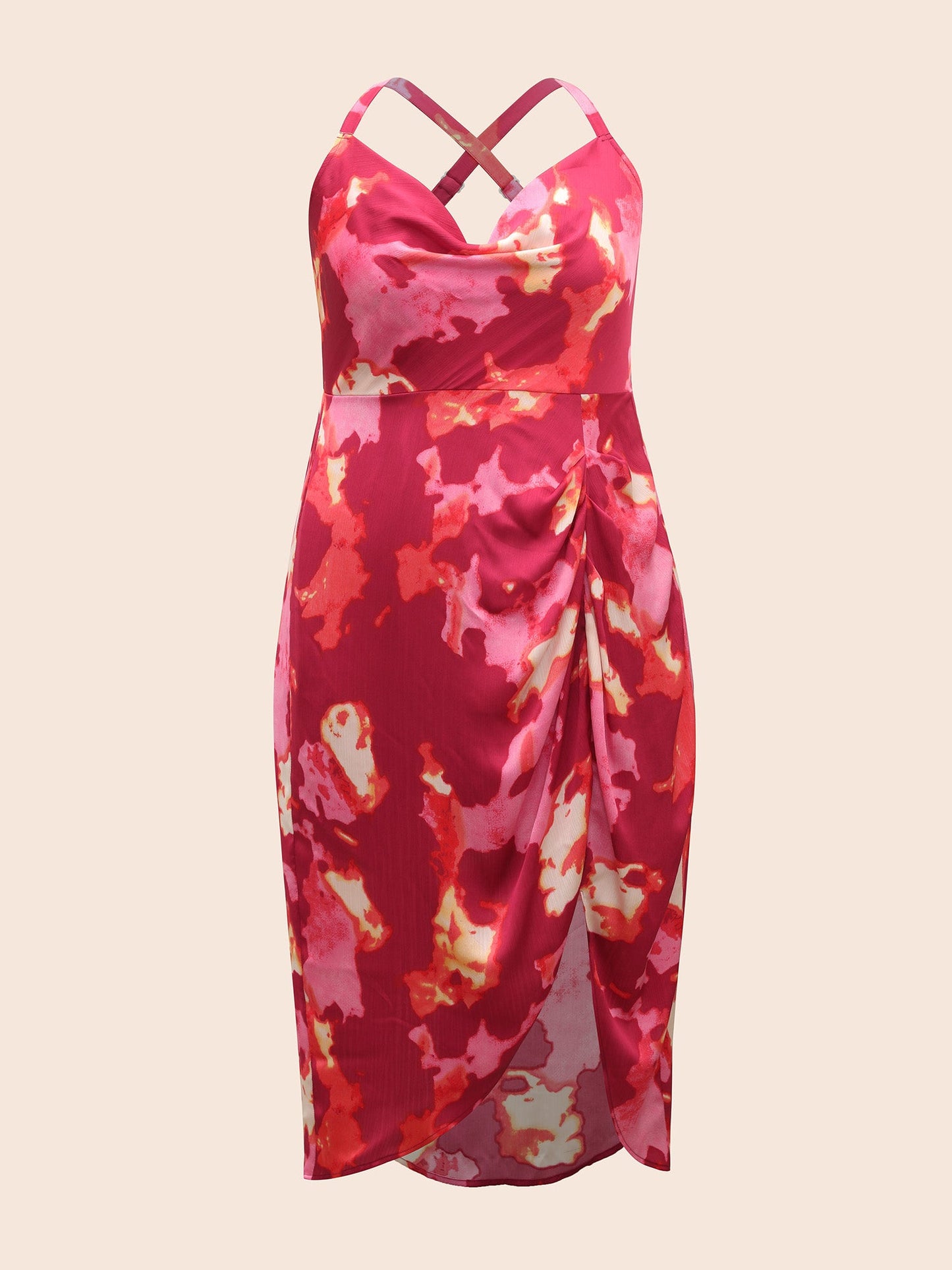 Colorblock Contrast Shirred Pleated Dress