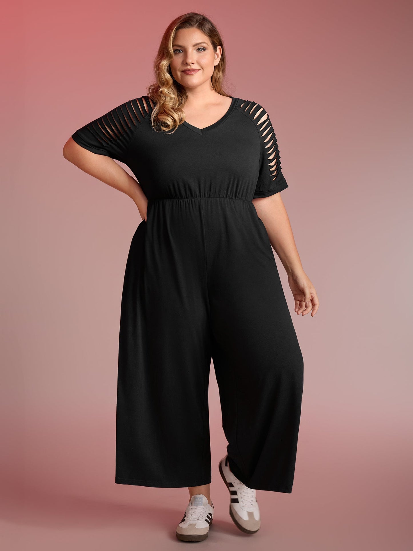 Laser Cut-Out Stretchy Sheer Jumpsuit