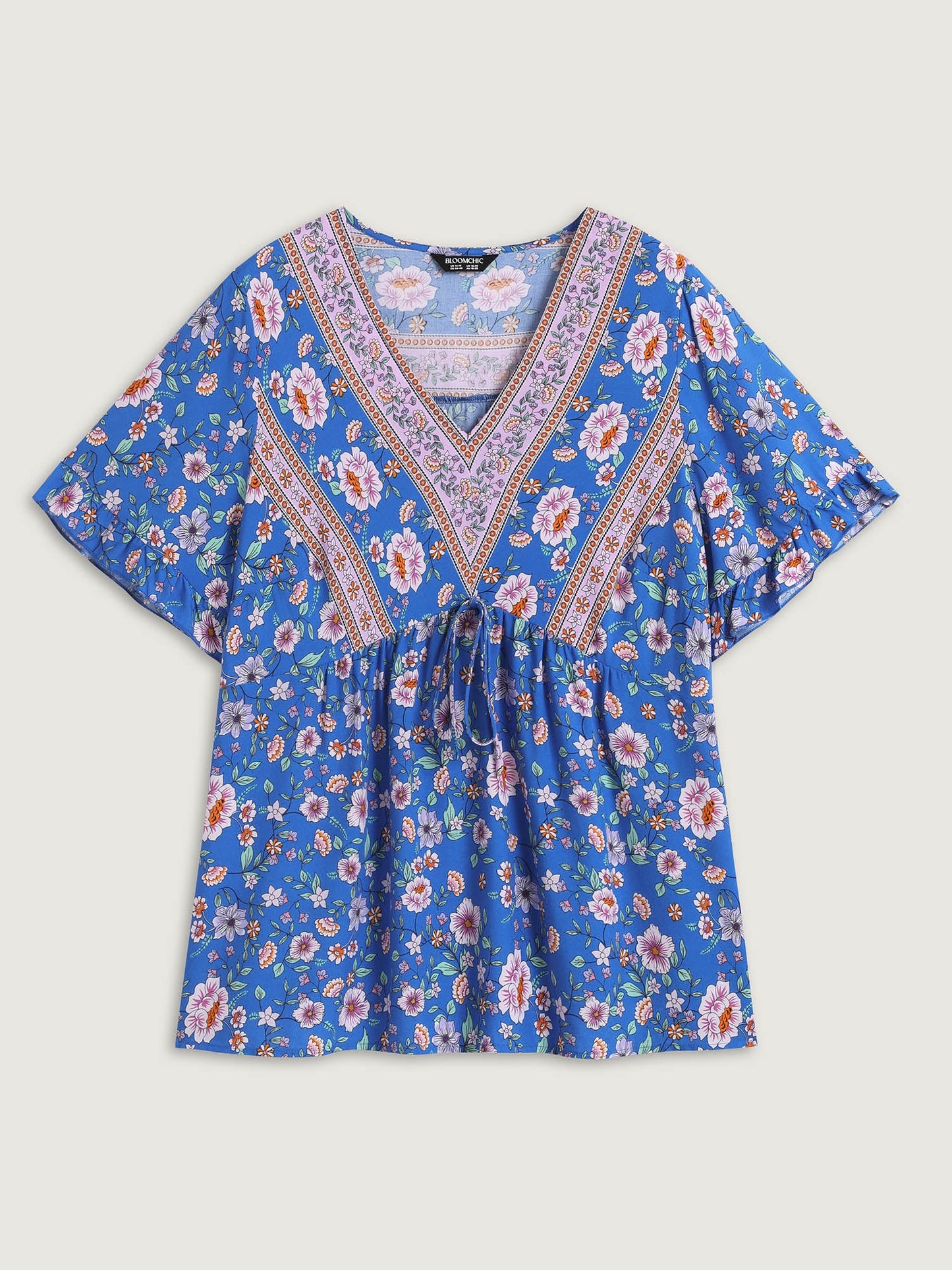 Asymmetrical Floral Print V-Neck Blouse