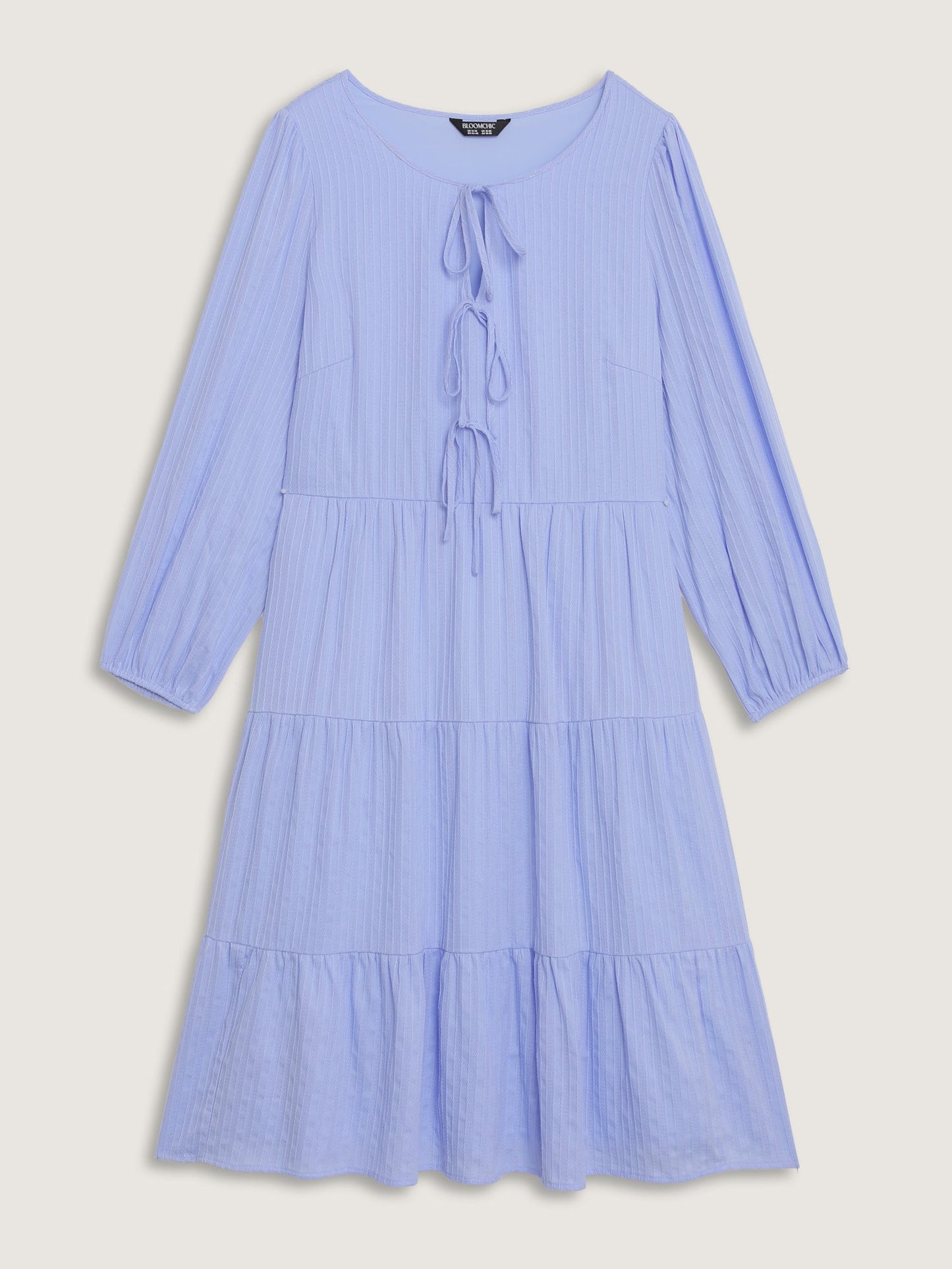 Cotton Textured Bow-Tie Detail Tiered Midi Dress