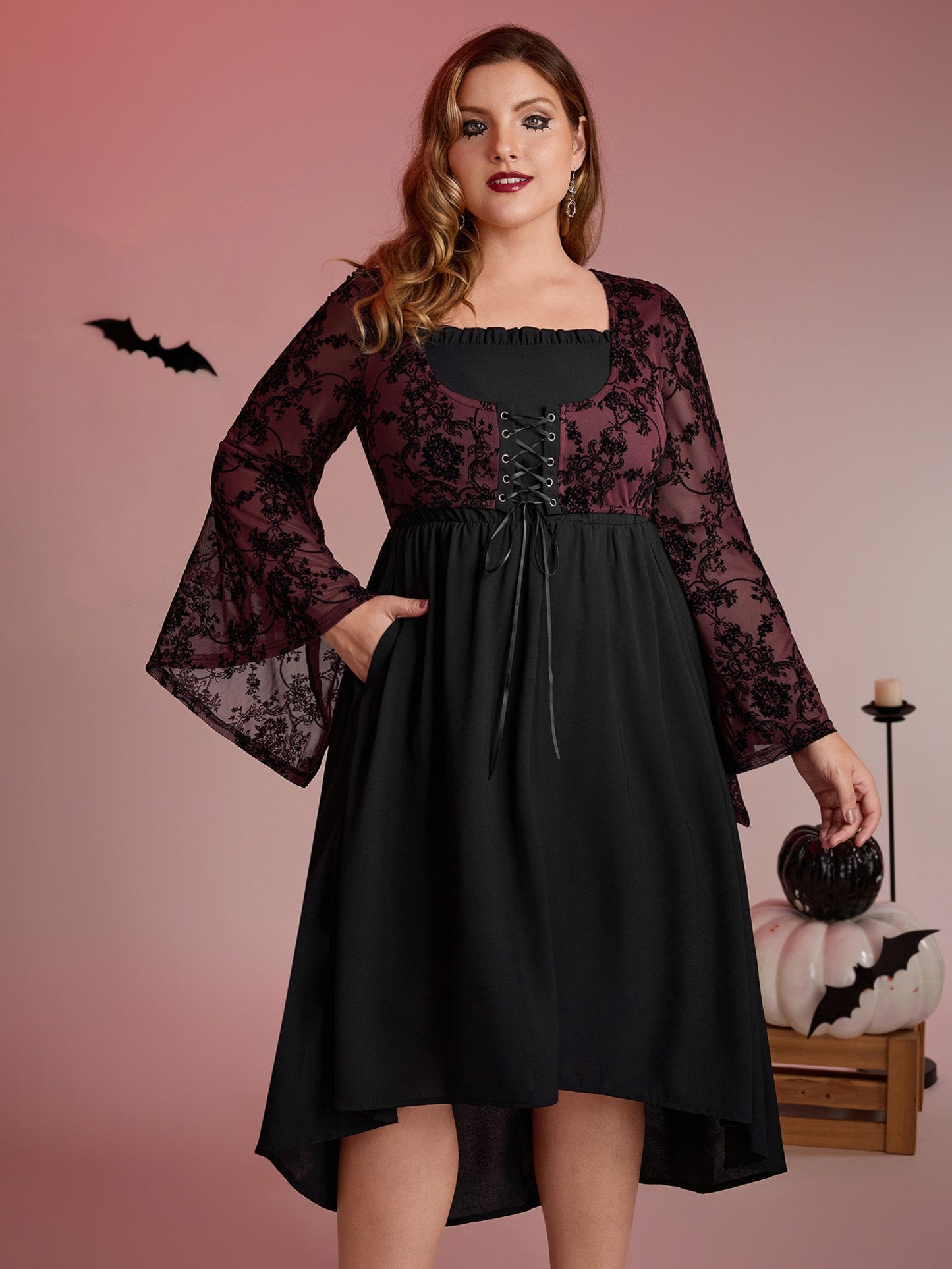 Elastic Mesh Corset-Like Ties Midi Dress
