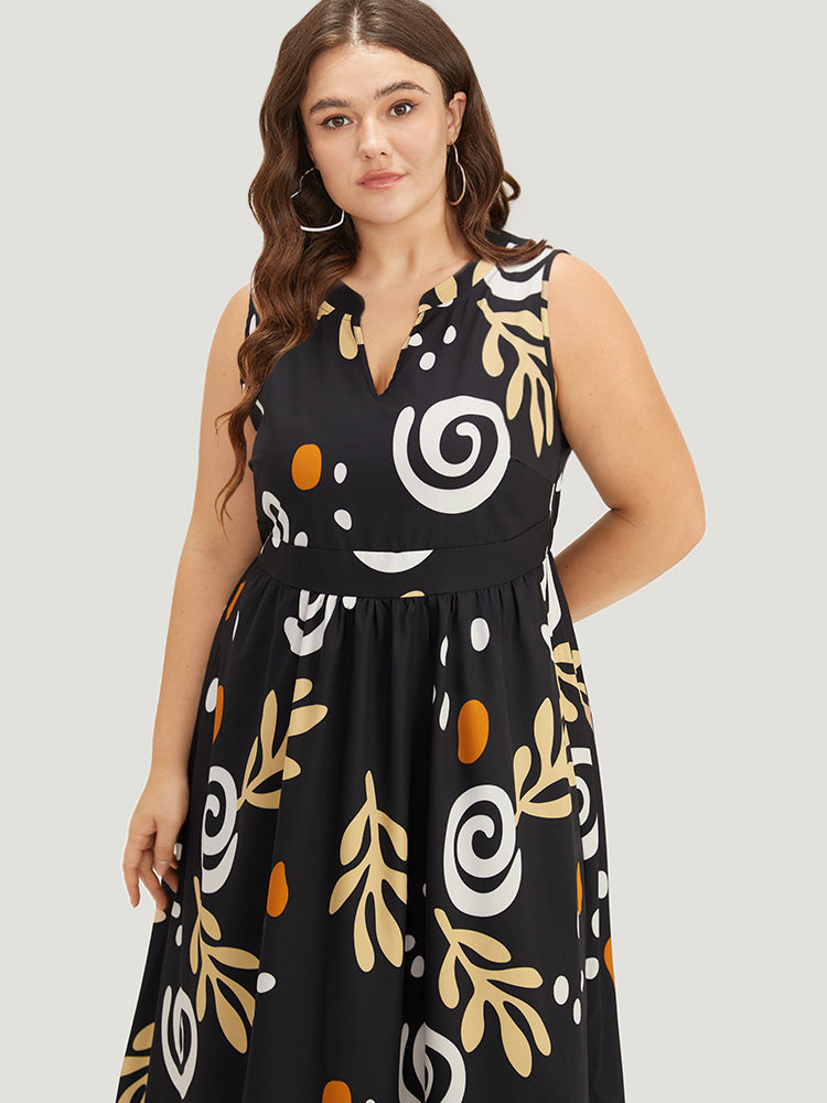Graphic Print Notched Pocket Tank Dress