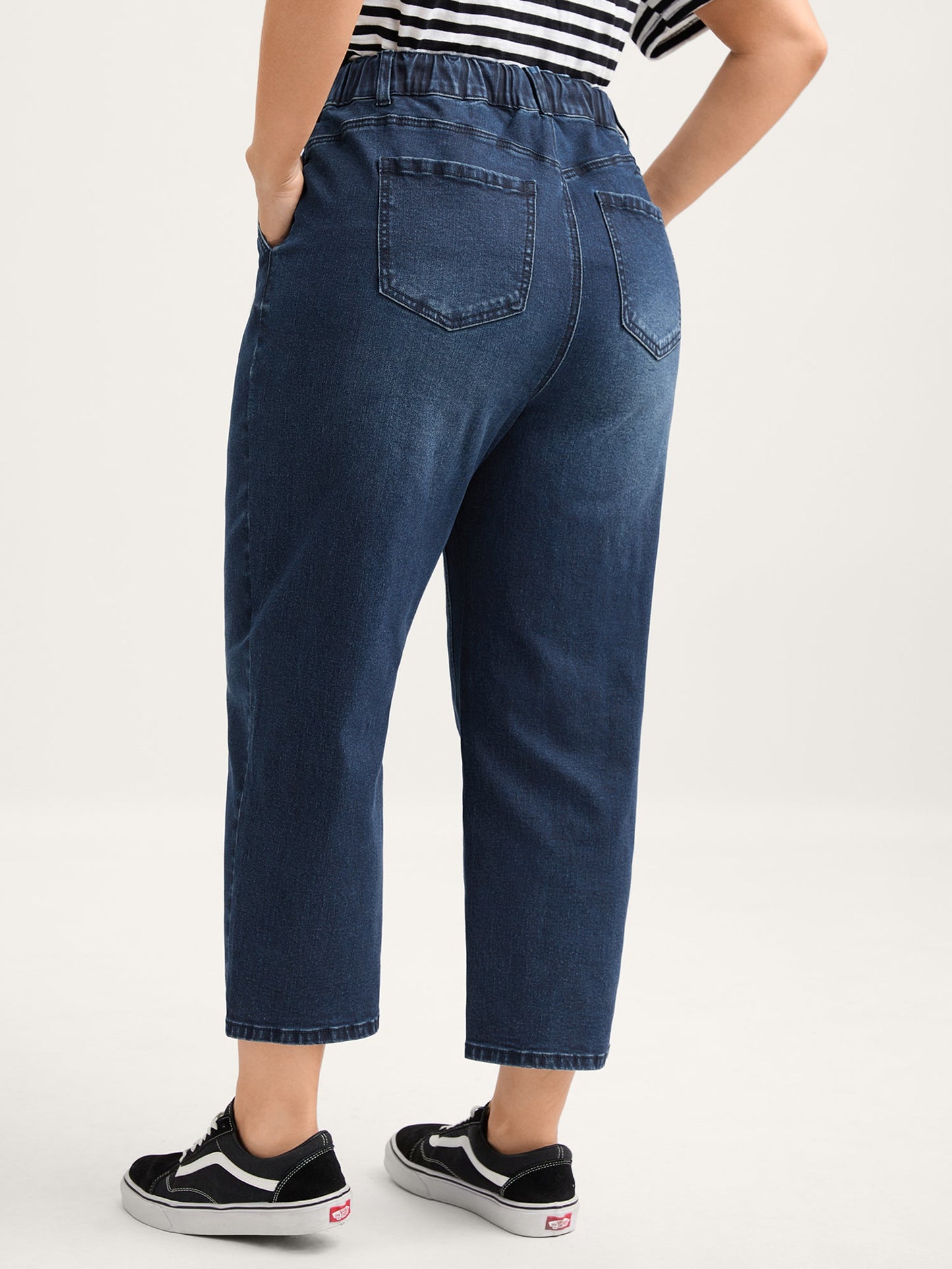 Vintage Wash Rubber Waist Straight-Leg Jeans