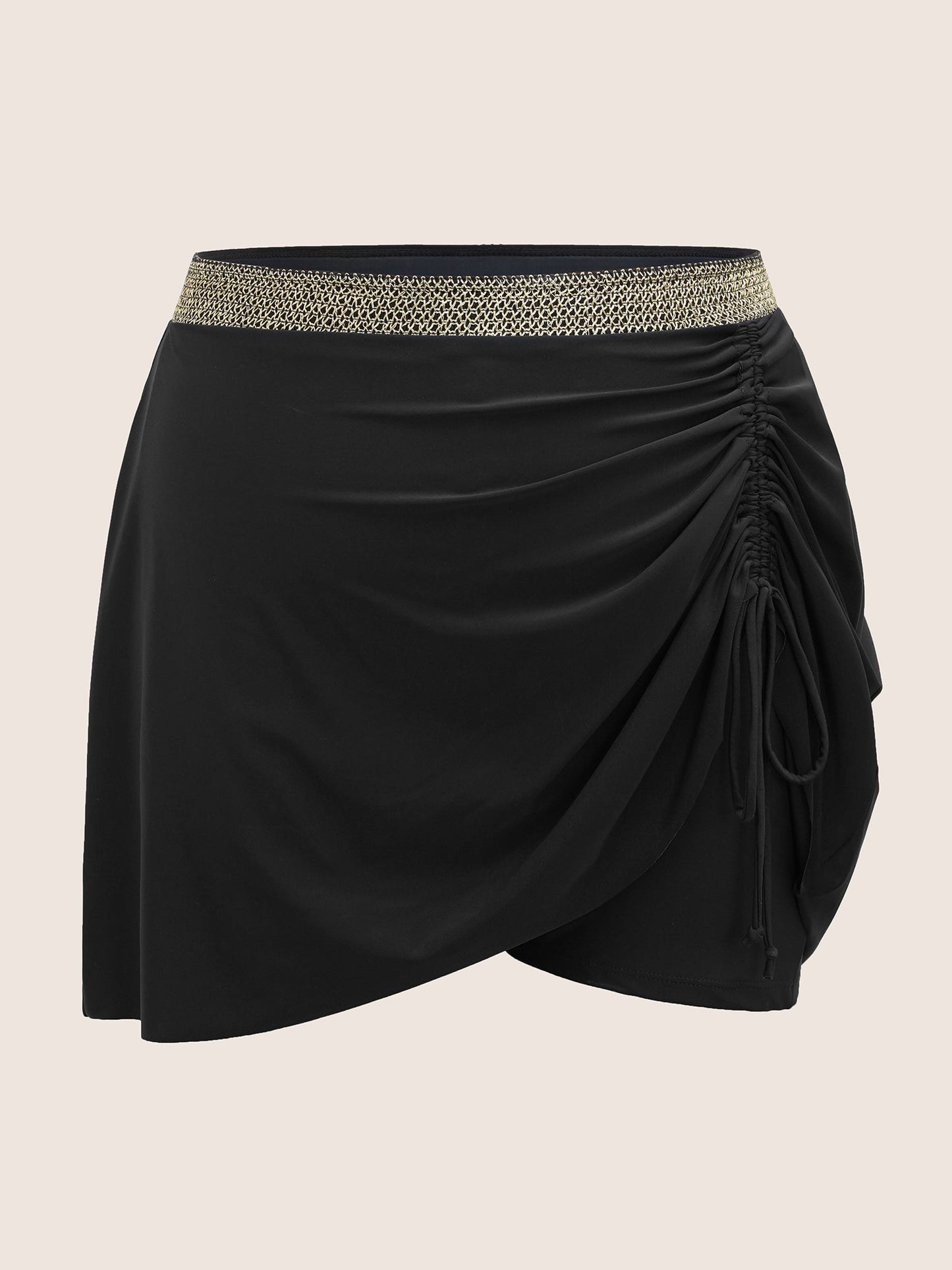 Contrast Webbing Patchwork Drawstring Gathered Swim Bottom