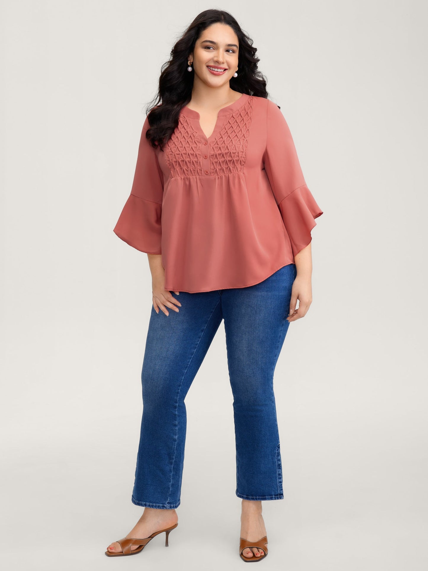Textured Ruffled Sleeve Flowy Blouse