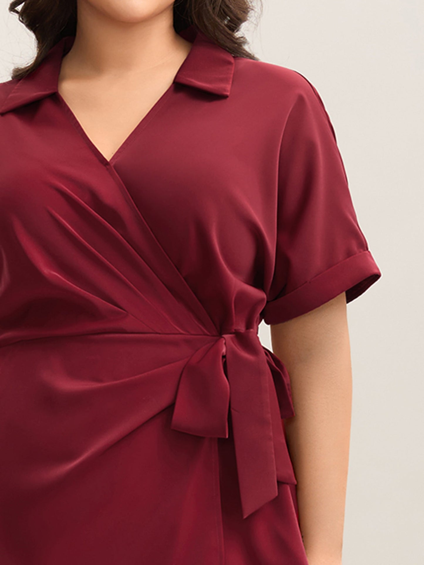 Side Knotted Collar Plain Shirt