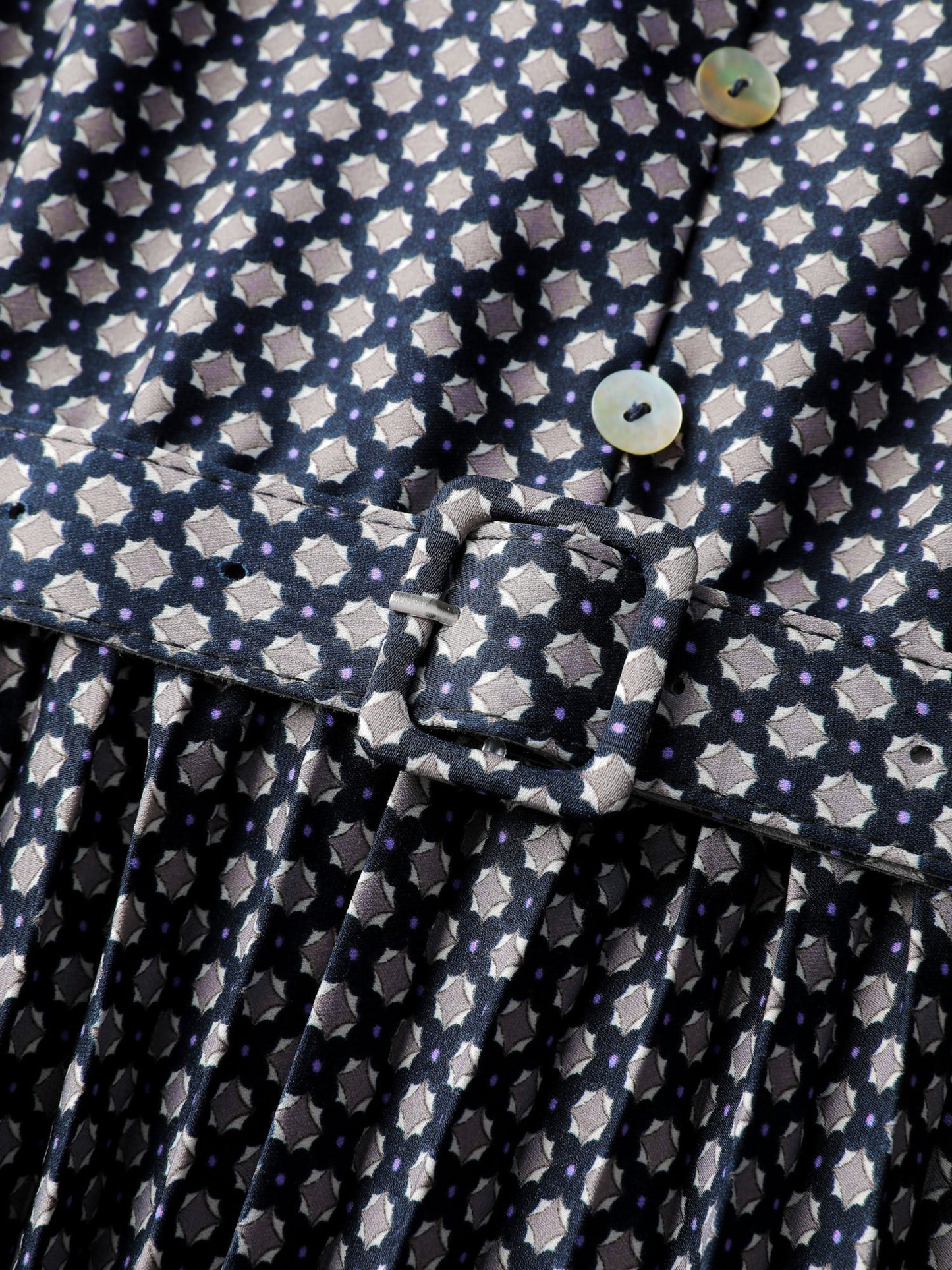 Geometric Print Pleated Notched Collar Midi Dress