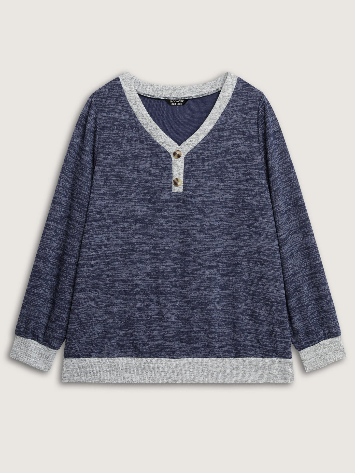 Color Contrast V-Neck Button Sweatshirt