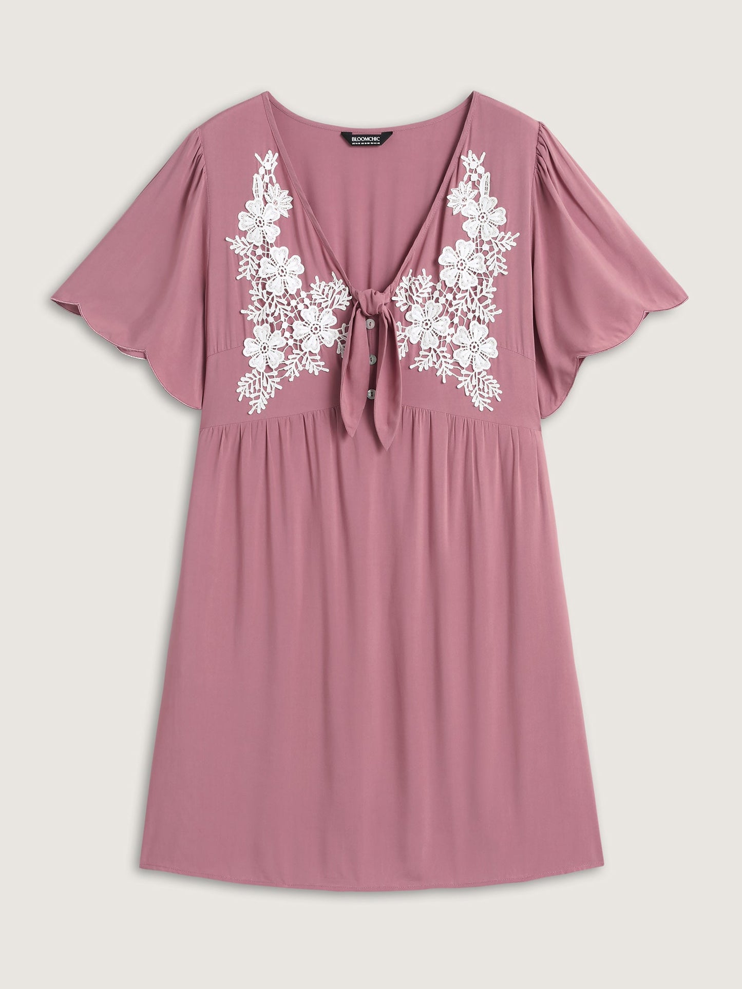 Rayon Bodice Embroidered Patchwork Knot Midi Dress