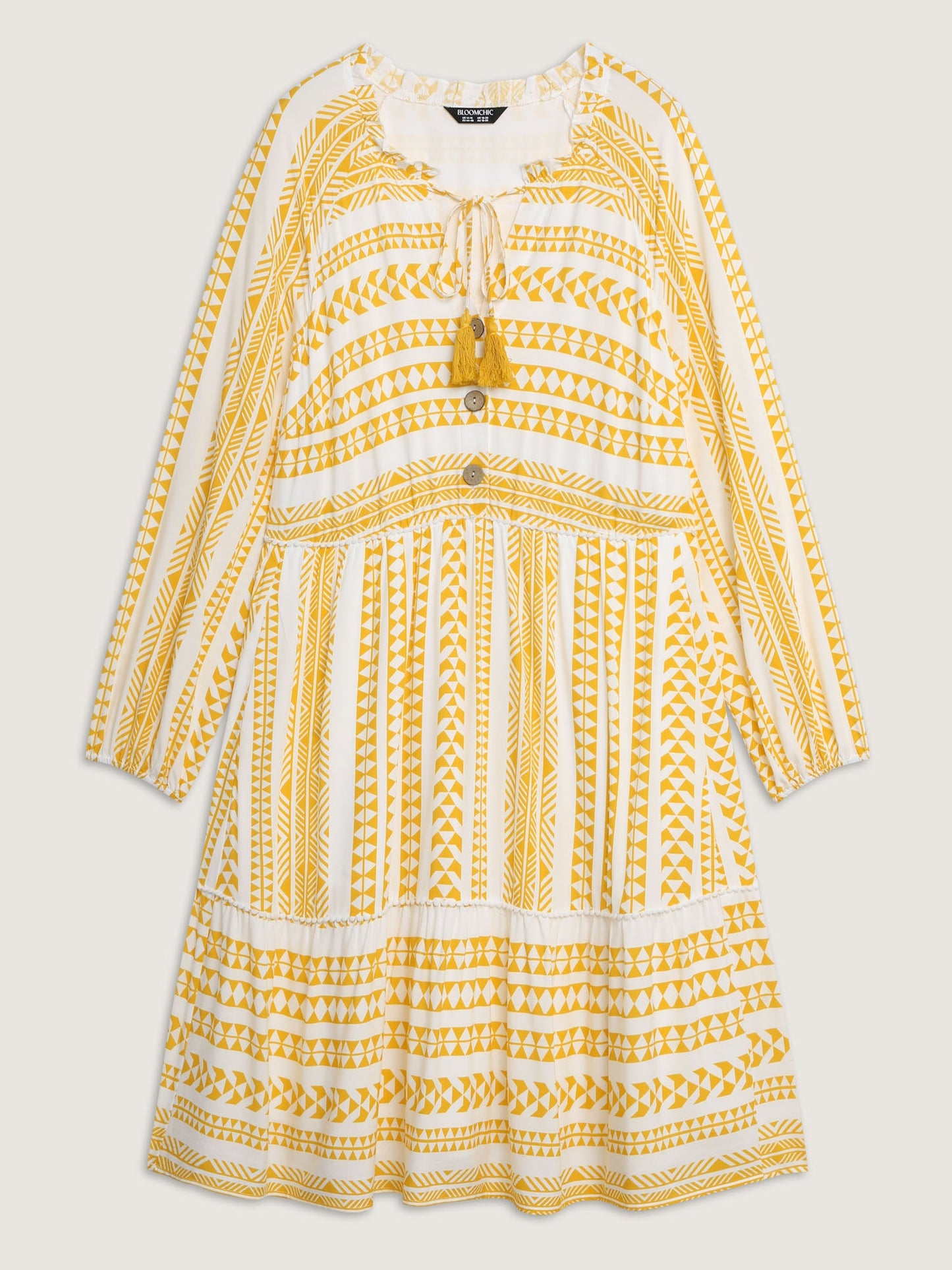 Rayon Boho Stripe Button Placket Midi Dress