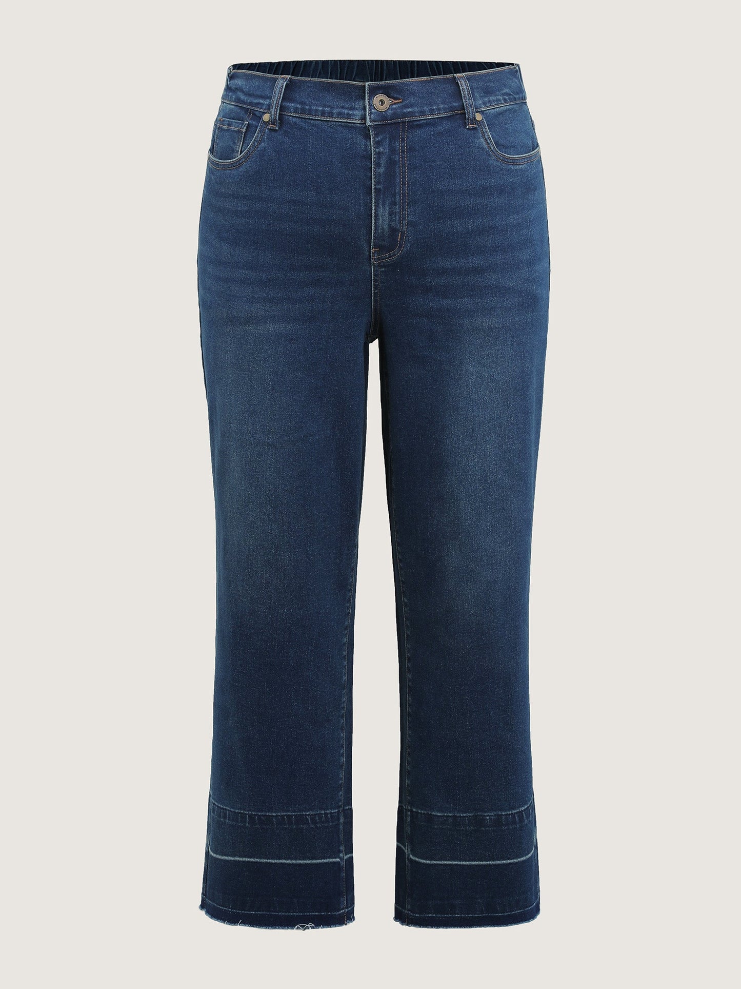Stretch Frayed Hem Straight-Leg Jeans