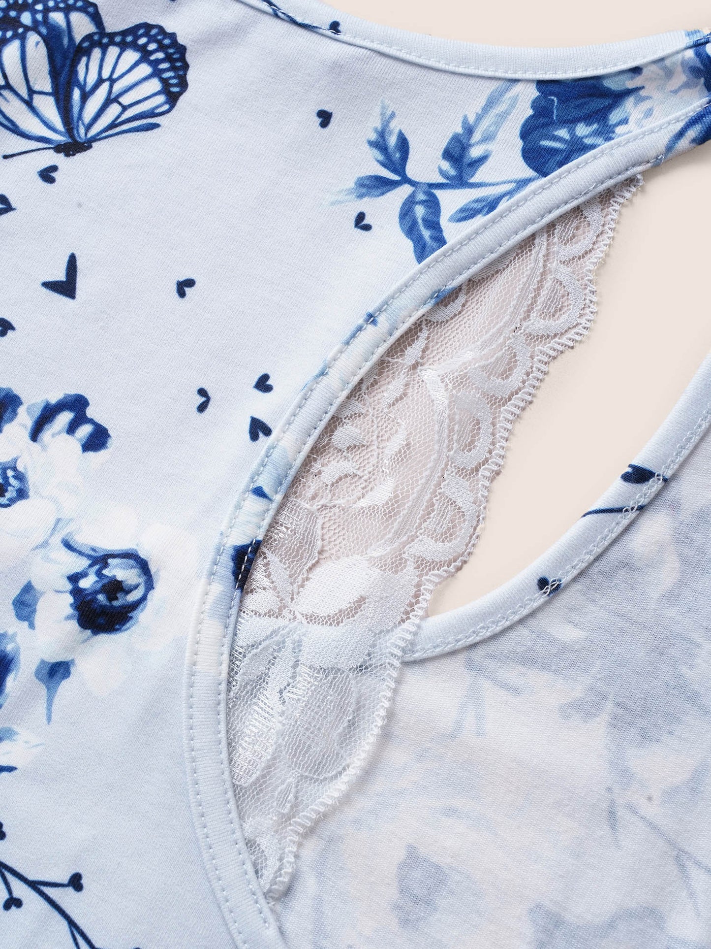 Floral Print Lace Patchwork Pajama Sets