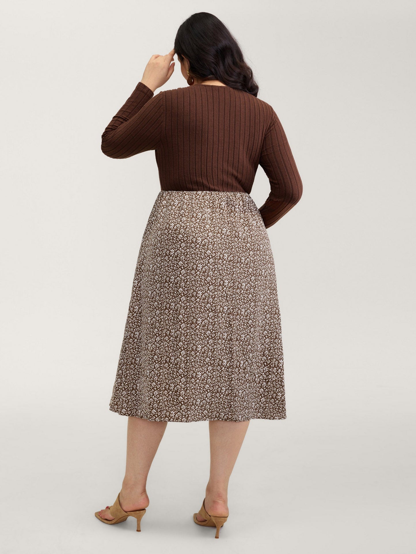 Stretchy Waist Retro Contrast Midi Dress
