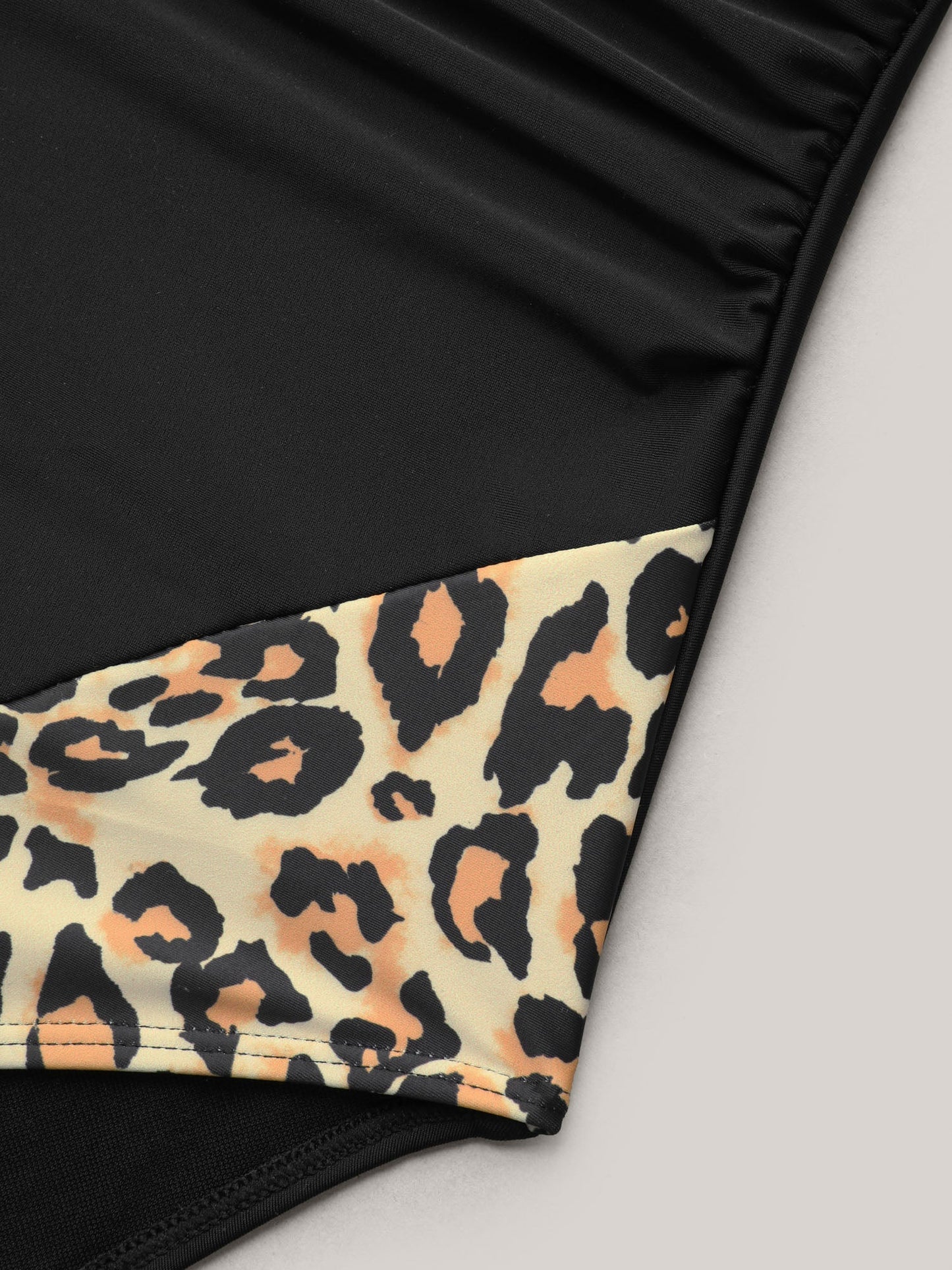 Ruched Leopard Contrast One-Piece Swimsuit