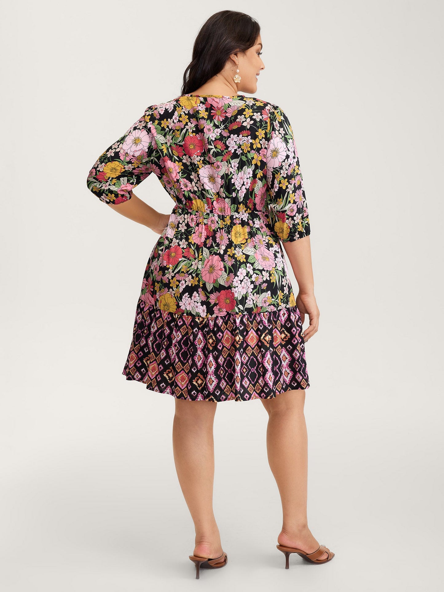 Rayon Floral Print Cinched Waist Mini Dress