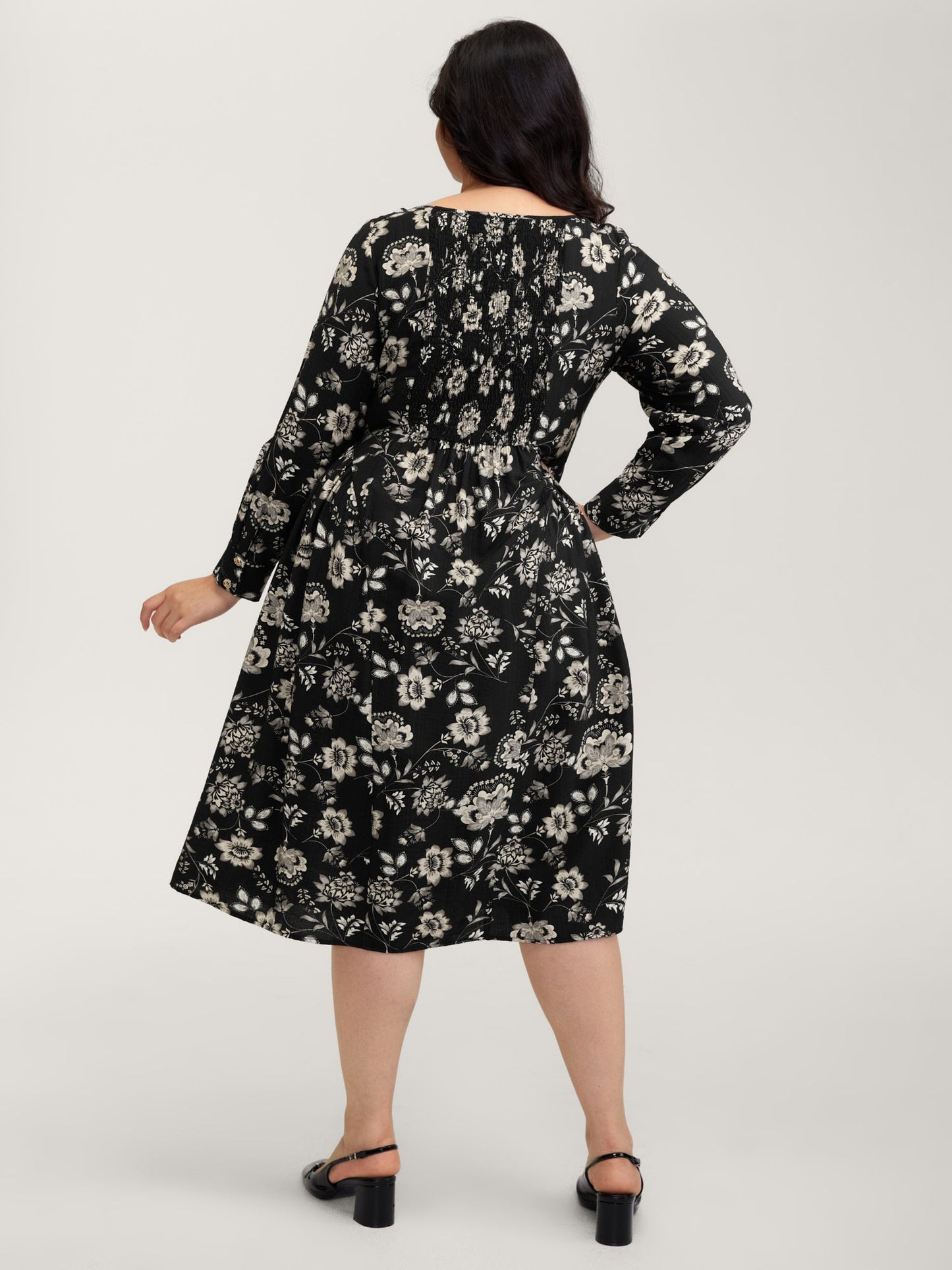 Floral Print Boat Neckline Midi Dress