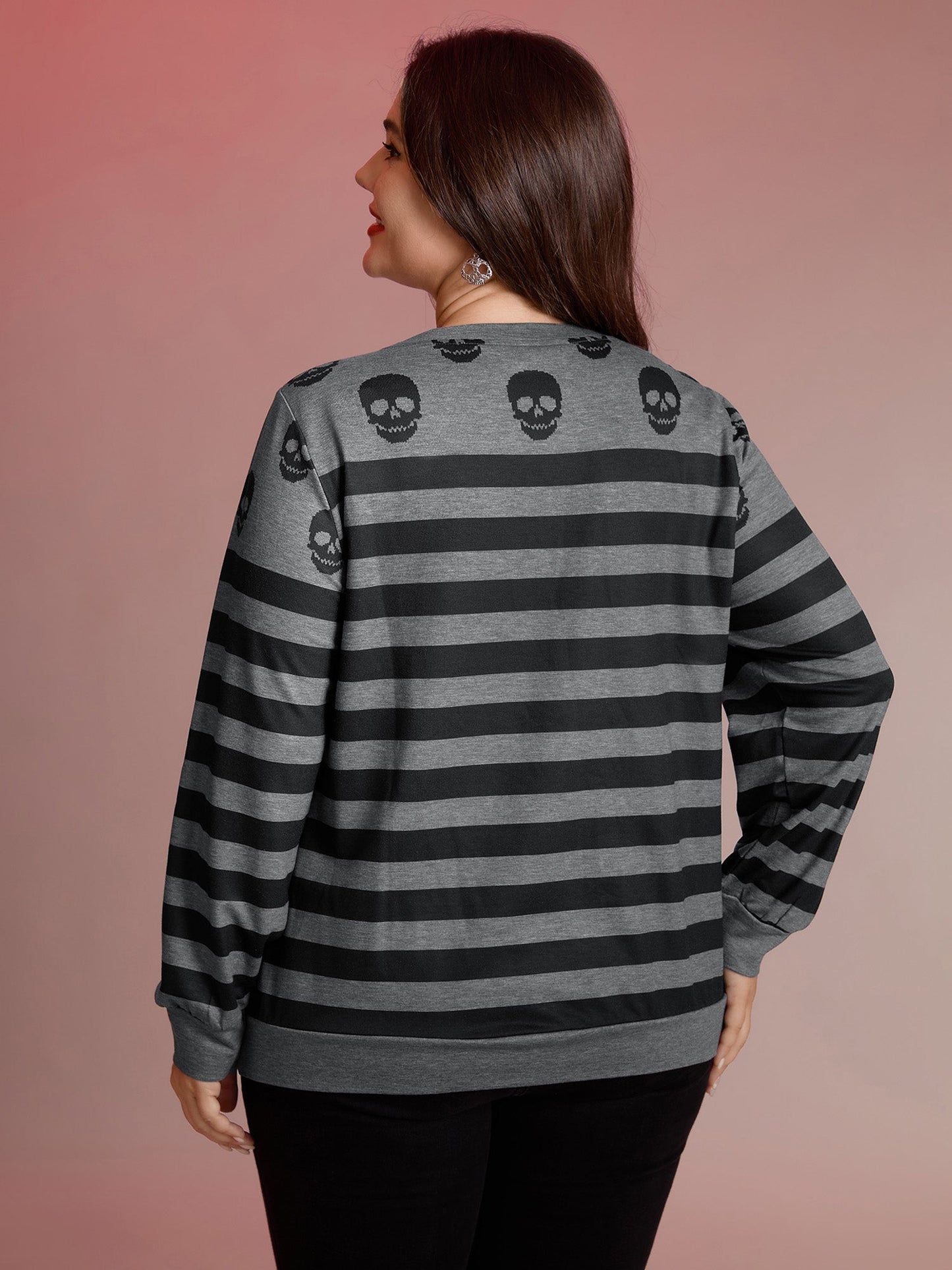 Skull Stripe Print Crewneck Sweatshirt