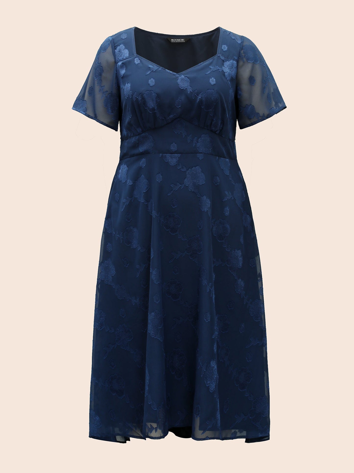Heart Neck Floral Mesh Textured Dress