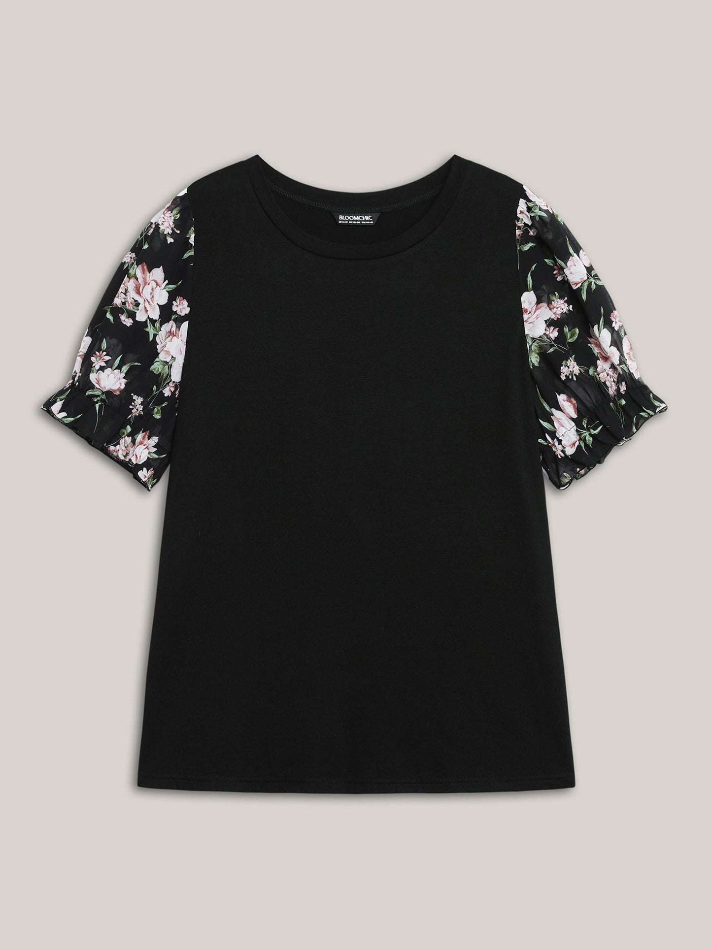 Printed Puff Sleeve Crew Neck T-Shirt