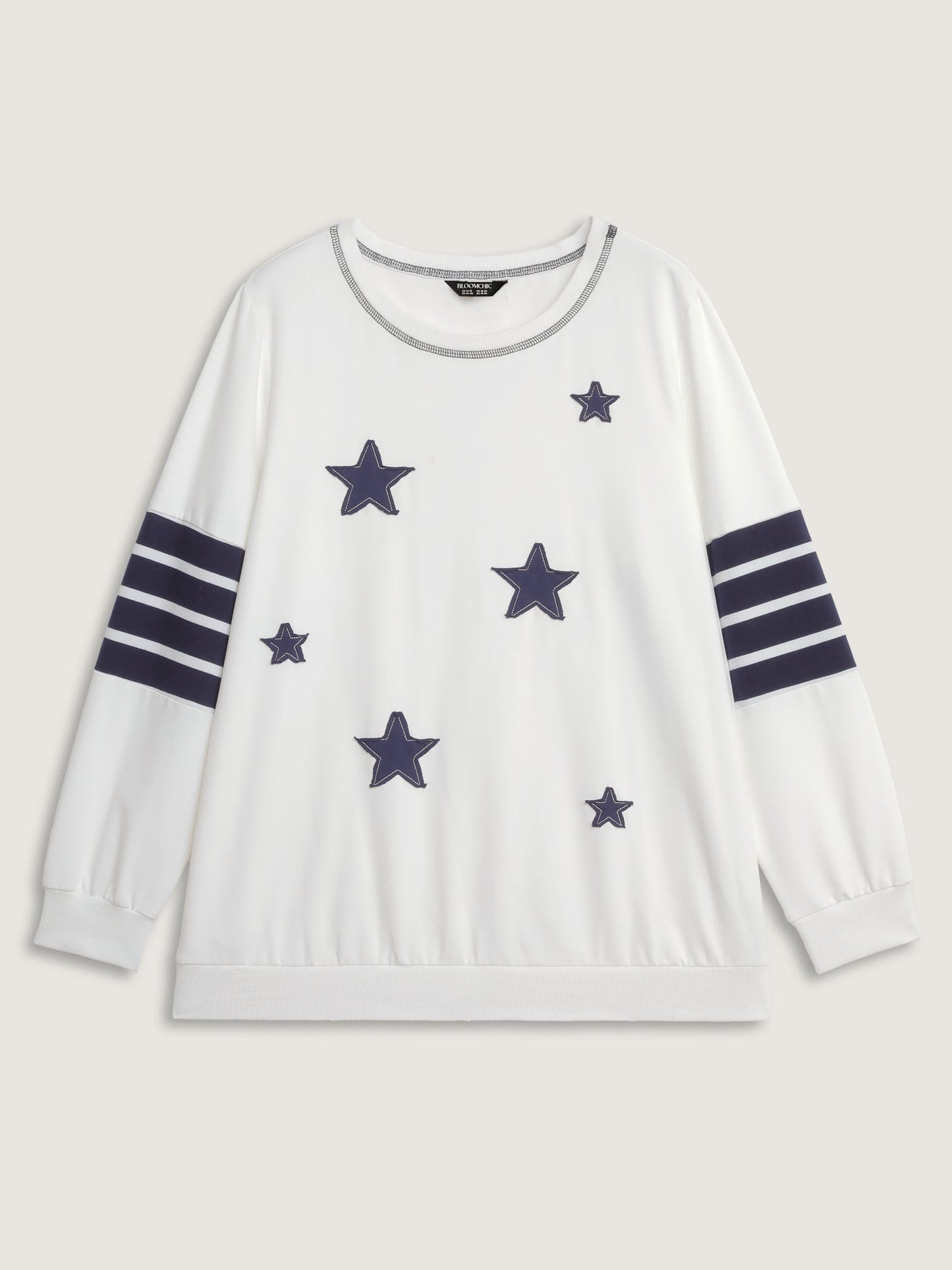 Star-Stripes Applique Stretchy Hem Sweatshirt