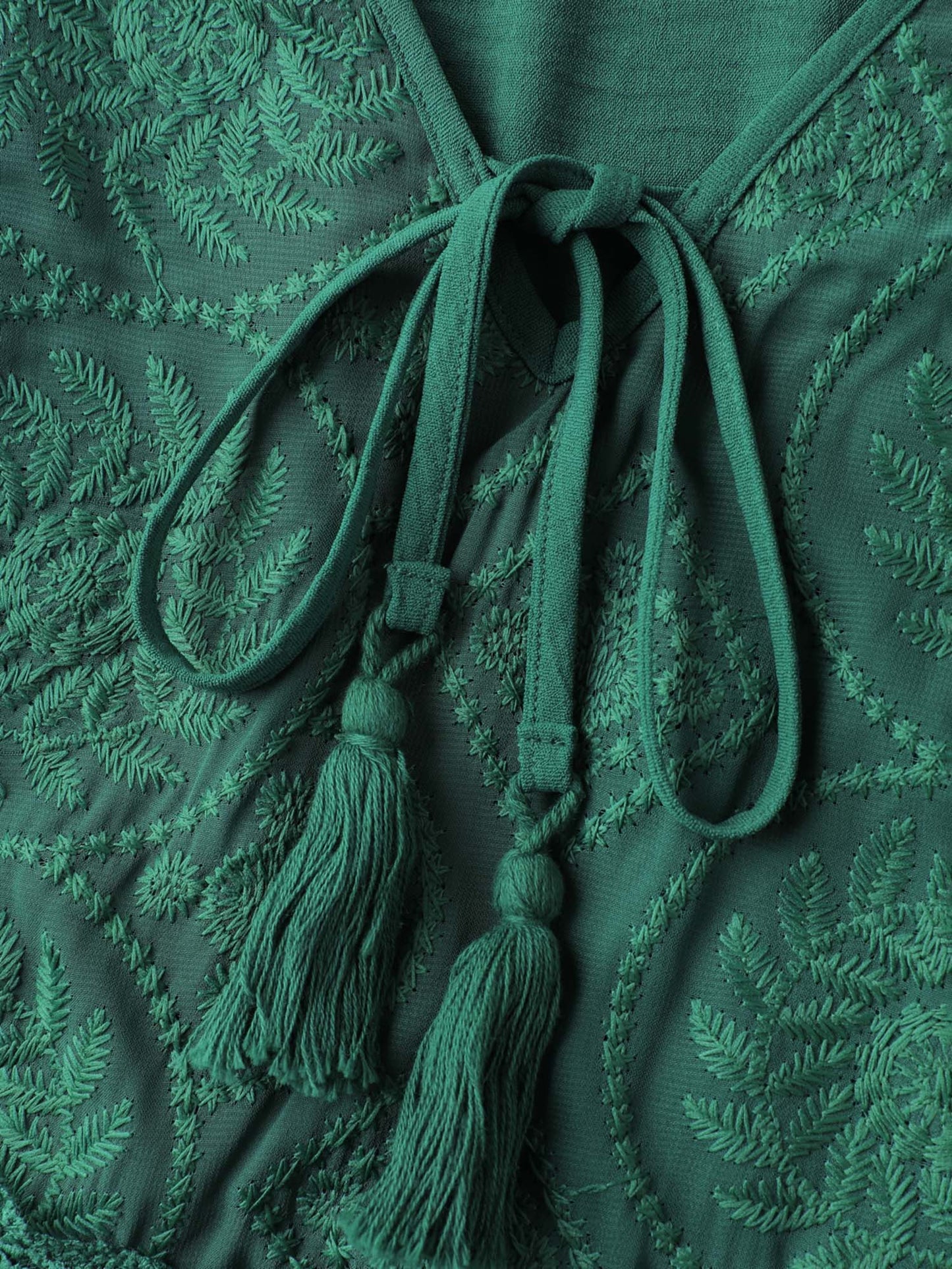 Embroidered Lace Trim Neck Drawstring Maxi Dress