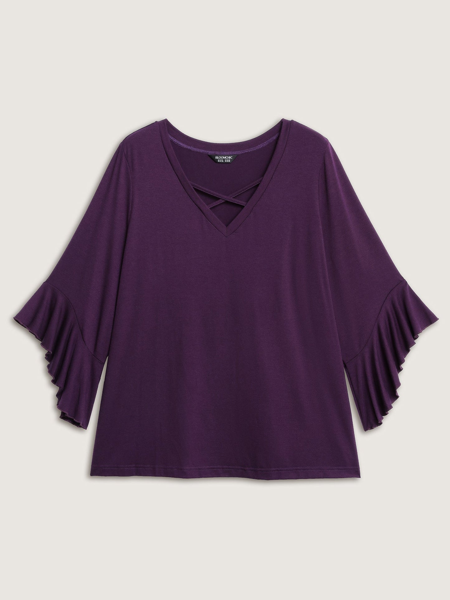 Supersoft Drawstring Neckline Ruffled Sleeve Knit Top
