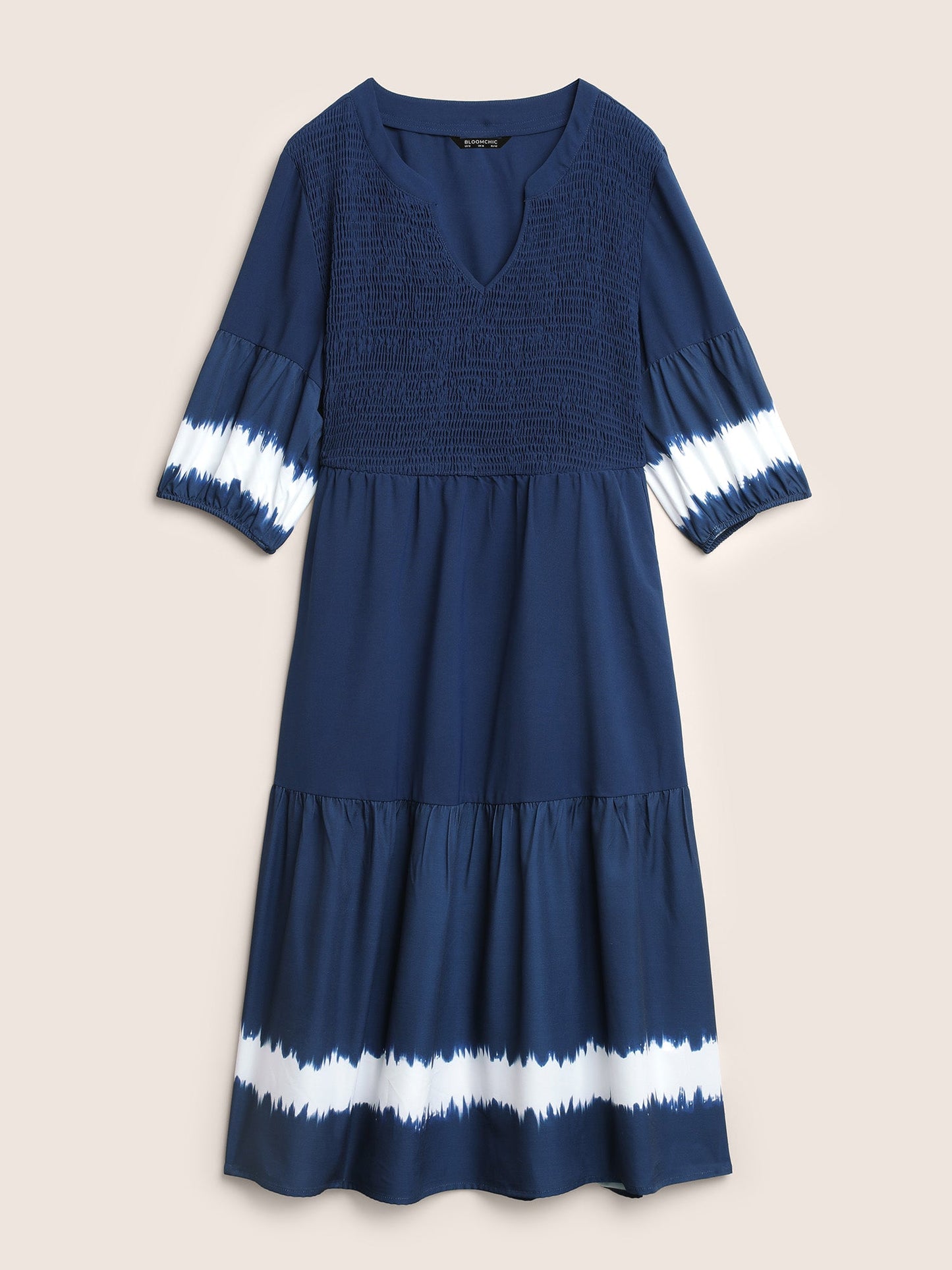 Tie Dye Shirred Pocket Notched Dress