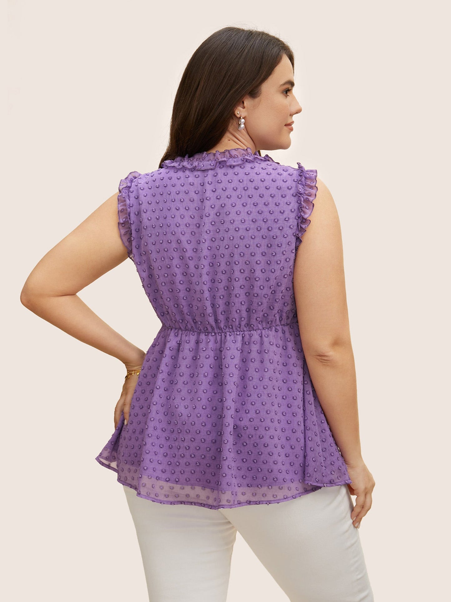 V Neck Chiffon Textured Frill Trim Tank Top