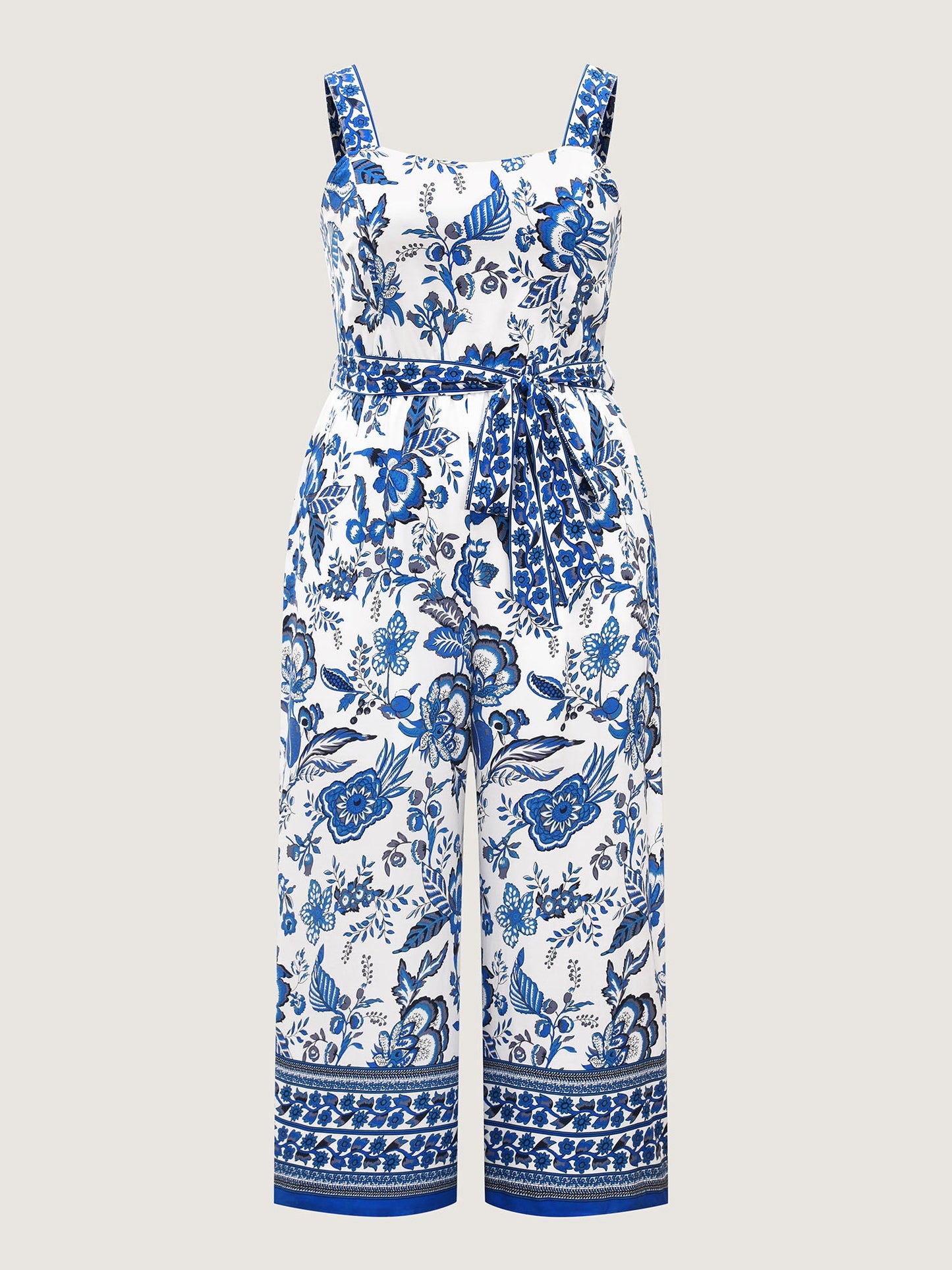 Rayon Floral Print Lined Pockets Jumpsuit
