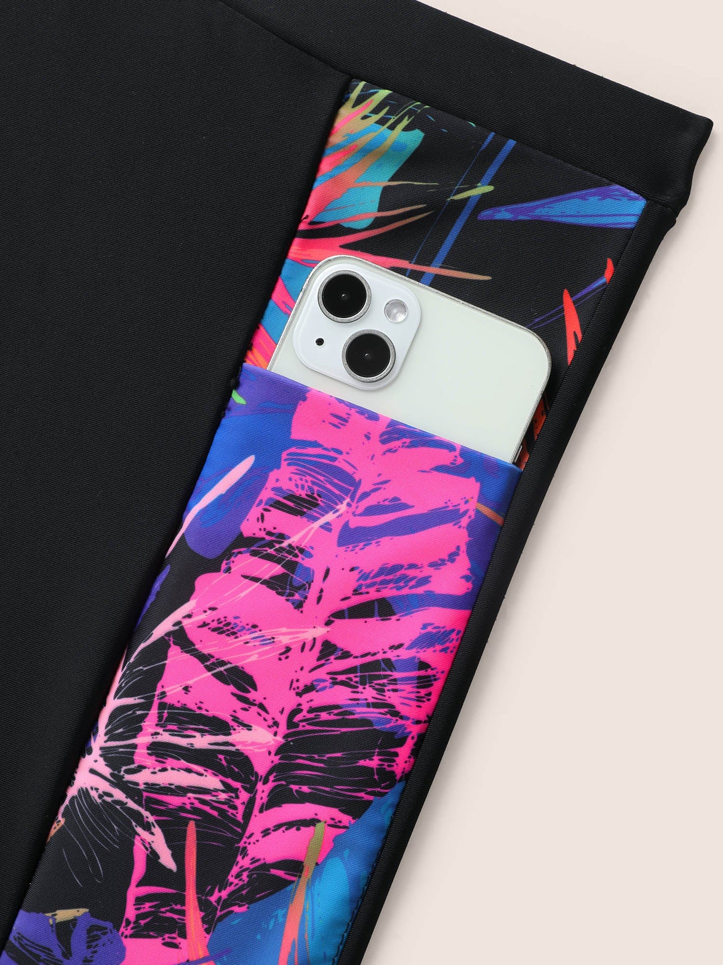 Tropical Print Patchwork Pocket Swim Bottom