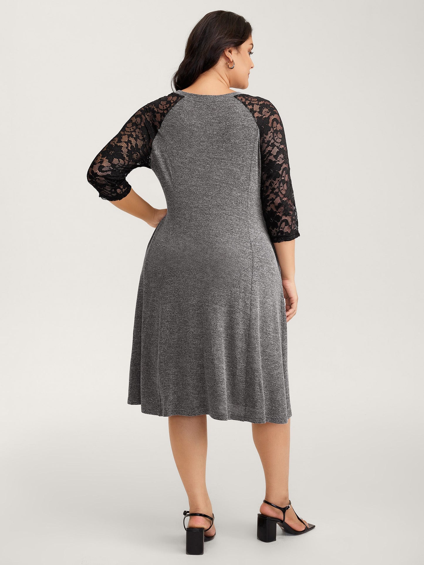 Supersoft Lace Sleeve Cinched-Waist Midi Dress