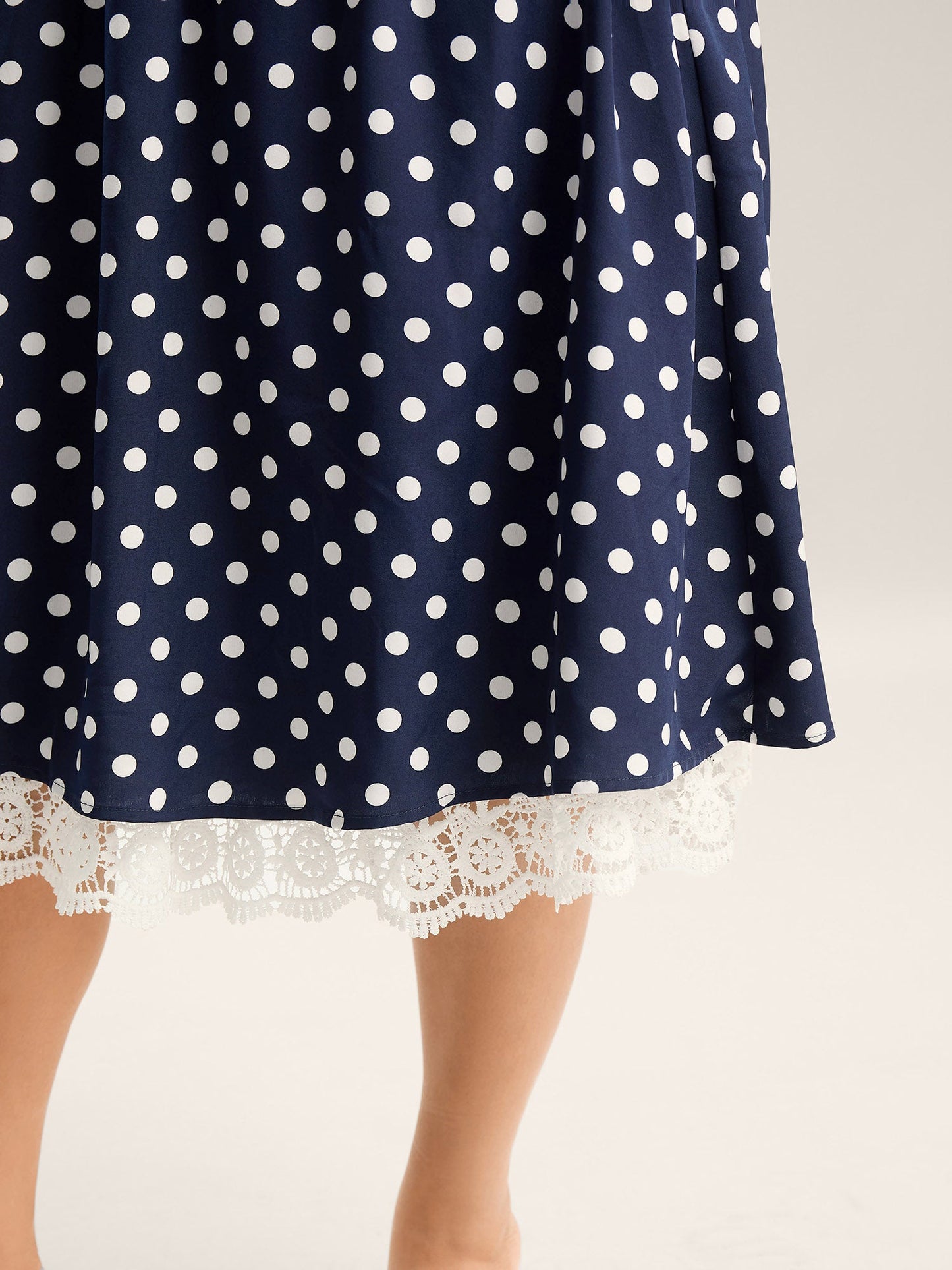 Polka Dots Print Adjustable Lace Midi Dress