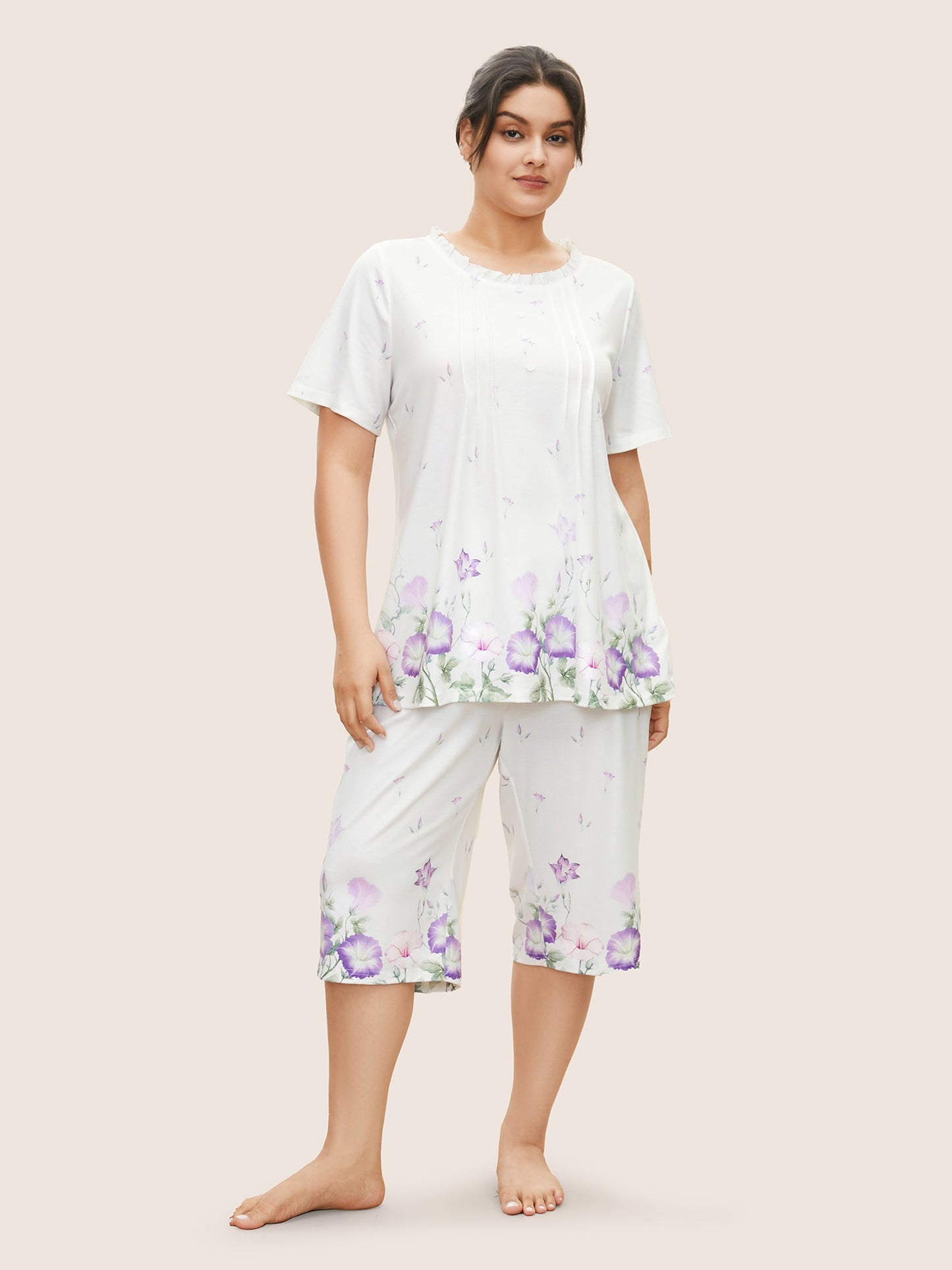 Floral Pleated Button Detail Loungewear Set