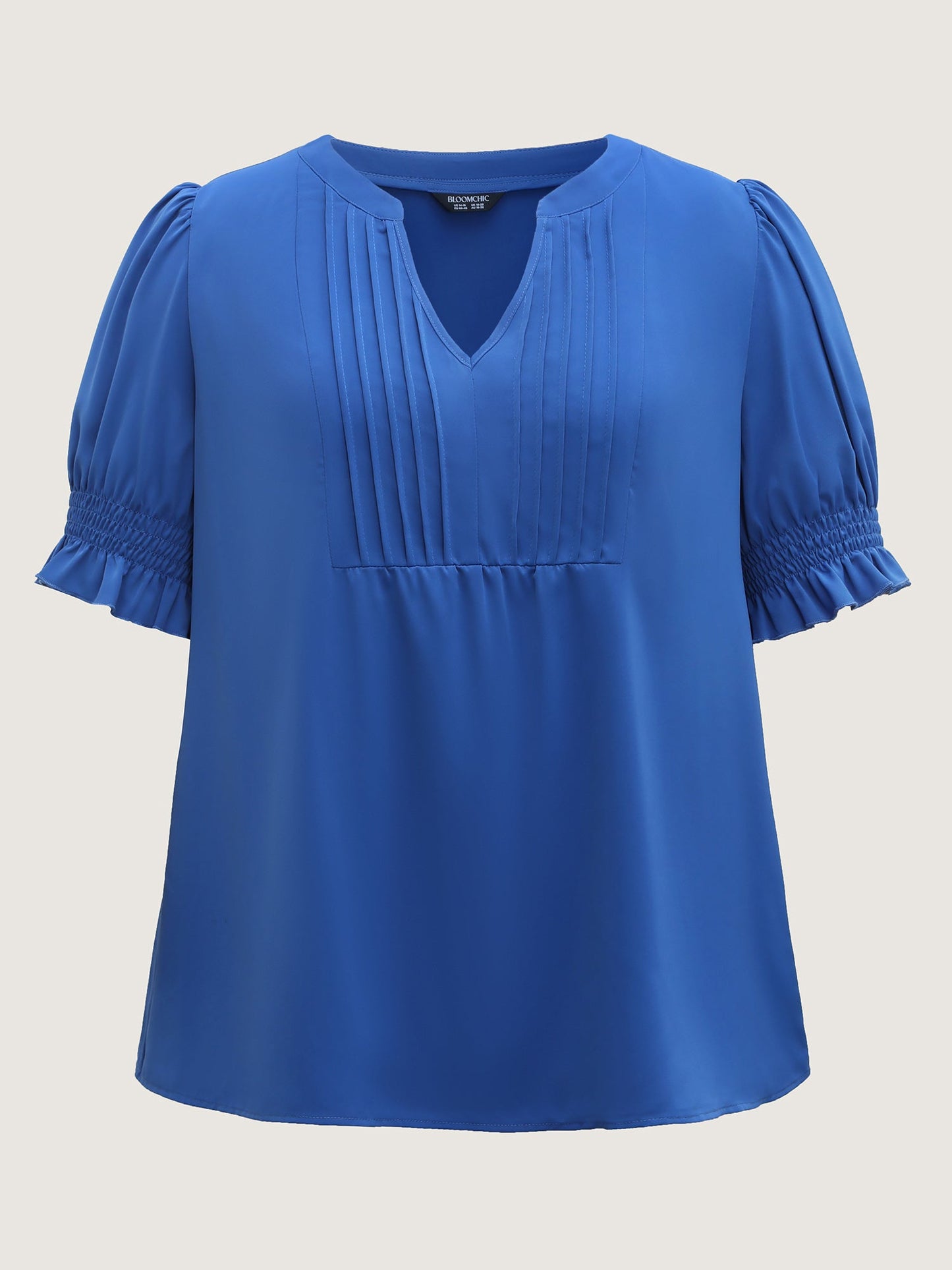 Shirred Cuffs Pintuck Pleats Solid Blouse